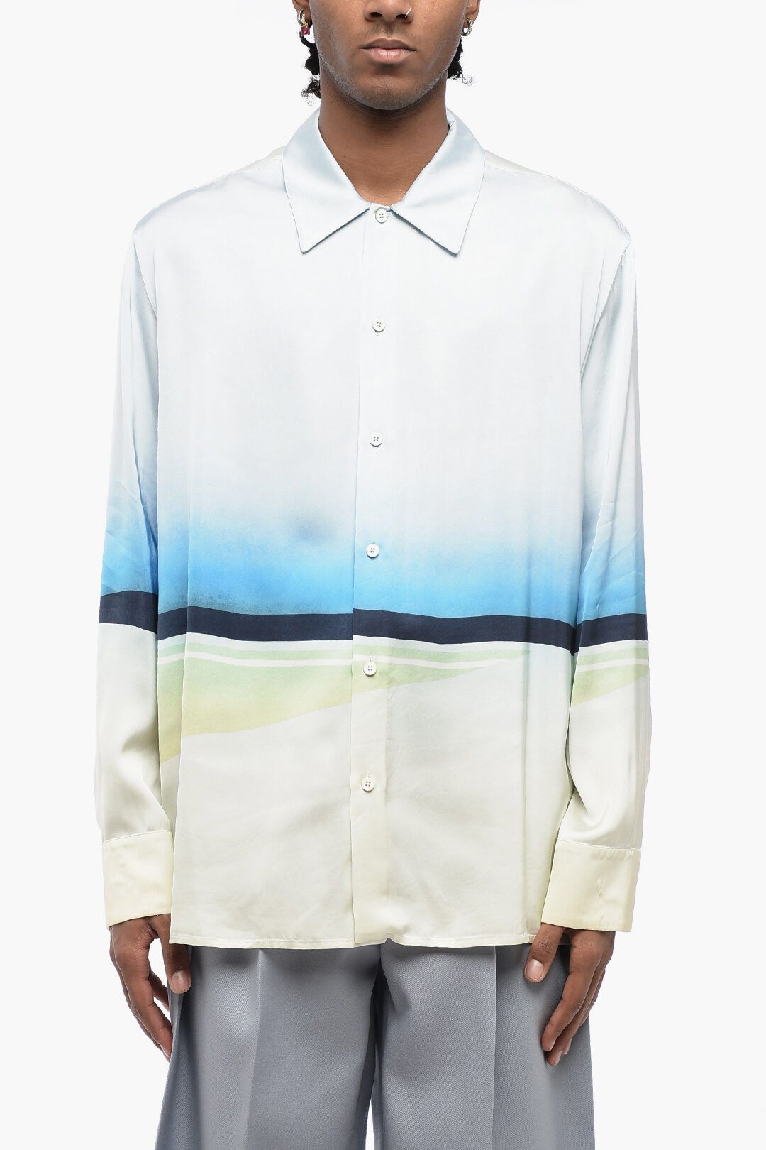 Jil Sander og1mm0625 Standard Collar Printed Satin Shirt in Multicolor Size US M / EU 48-50 / 2 - 1 Thumbnail