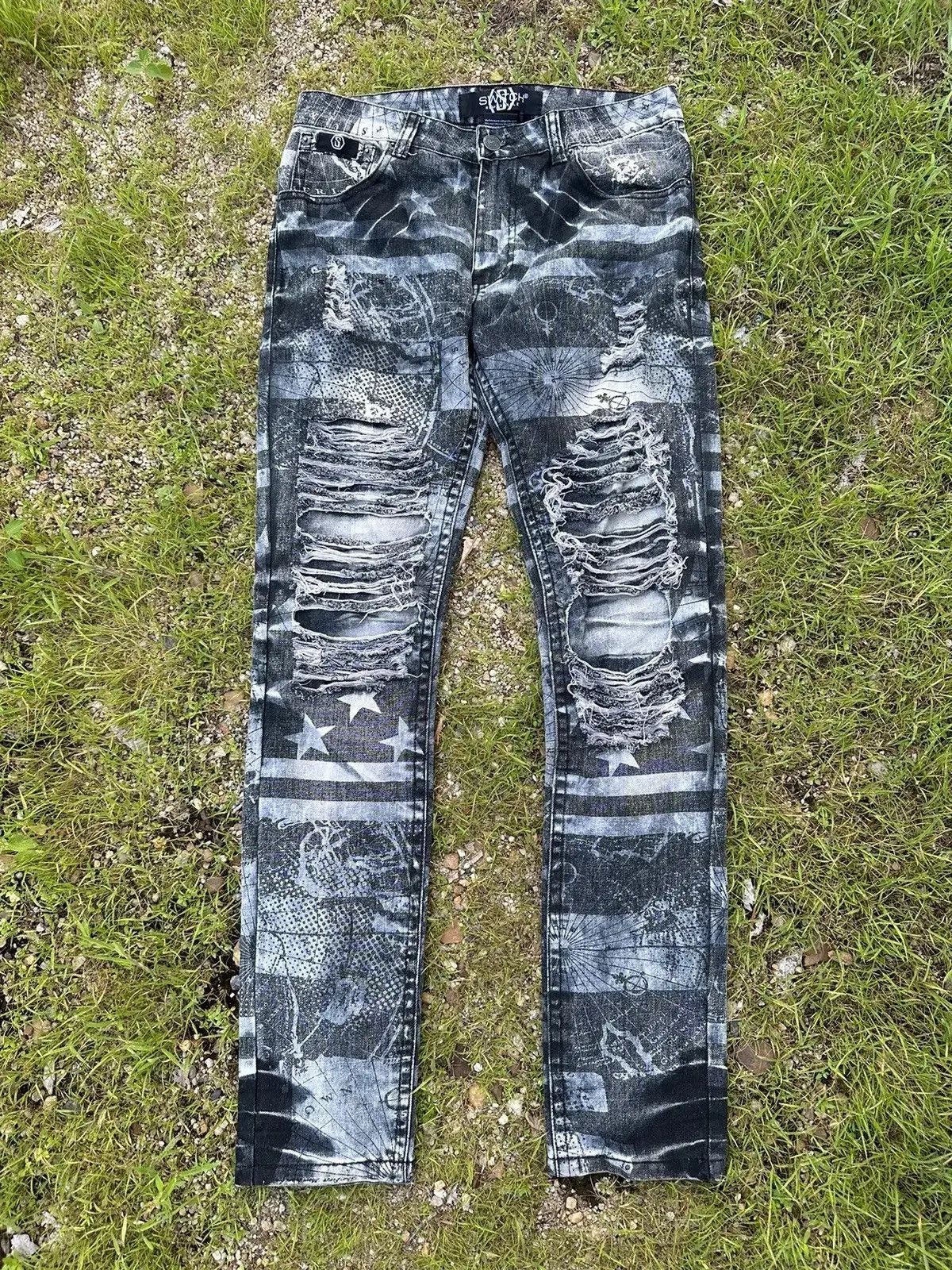 Tornado Mart STEALS🔥SWITCH REMARKABLE JEANS RIPPED FULL PRINT DENIM PANTS Size US 32 / EU 48 - 1 Thumbnail