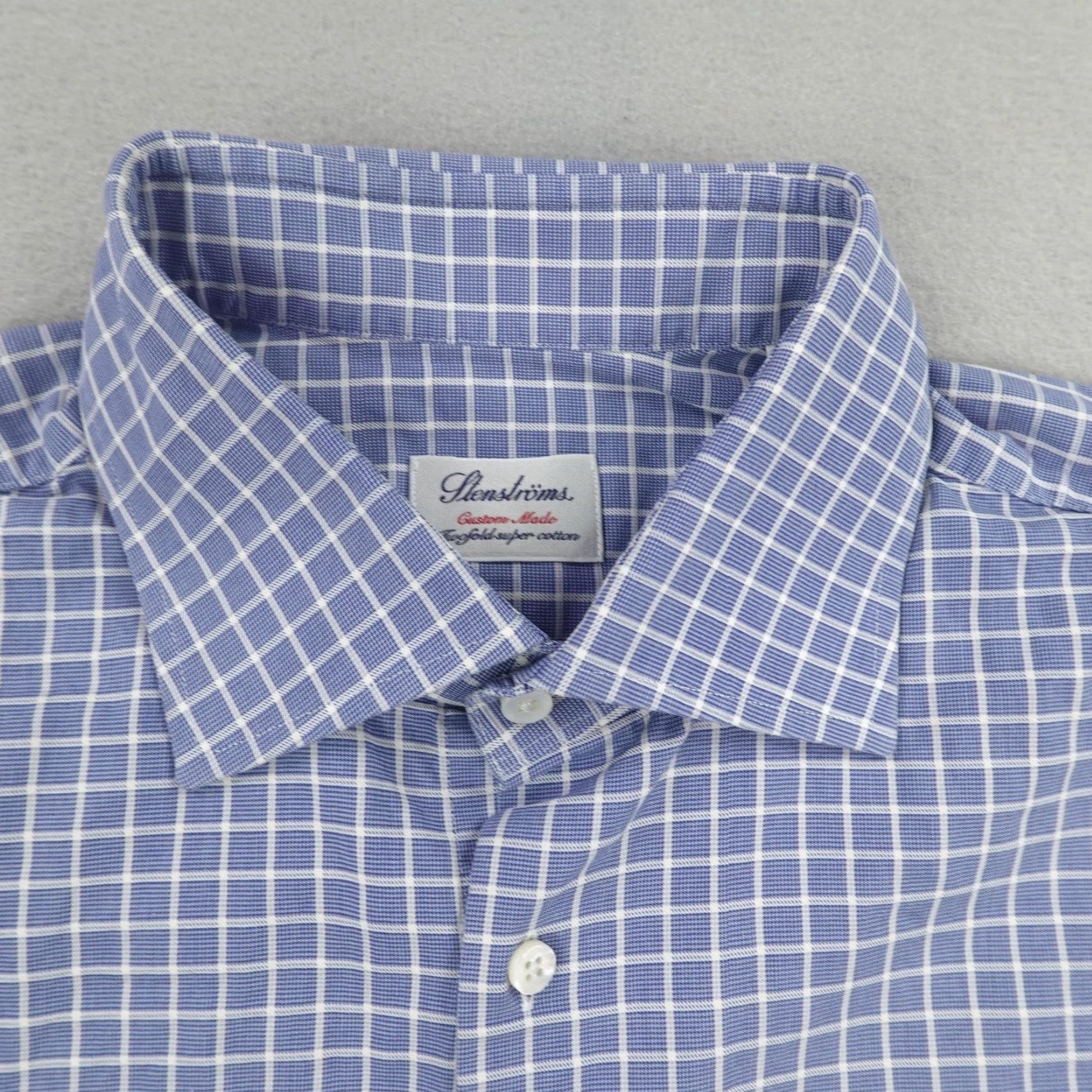 Vintage Stenstroms Shirt Mens XL Blue White Plaid Twofold Super Cotton Button Up Size US XL / EU 56 / 4 - 2 Thumbnail