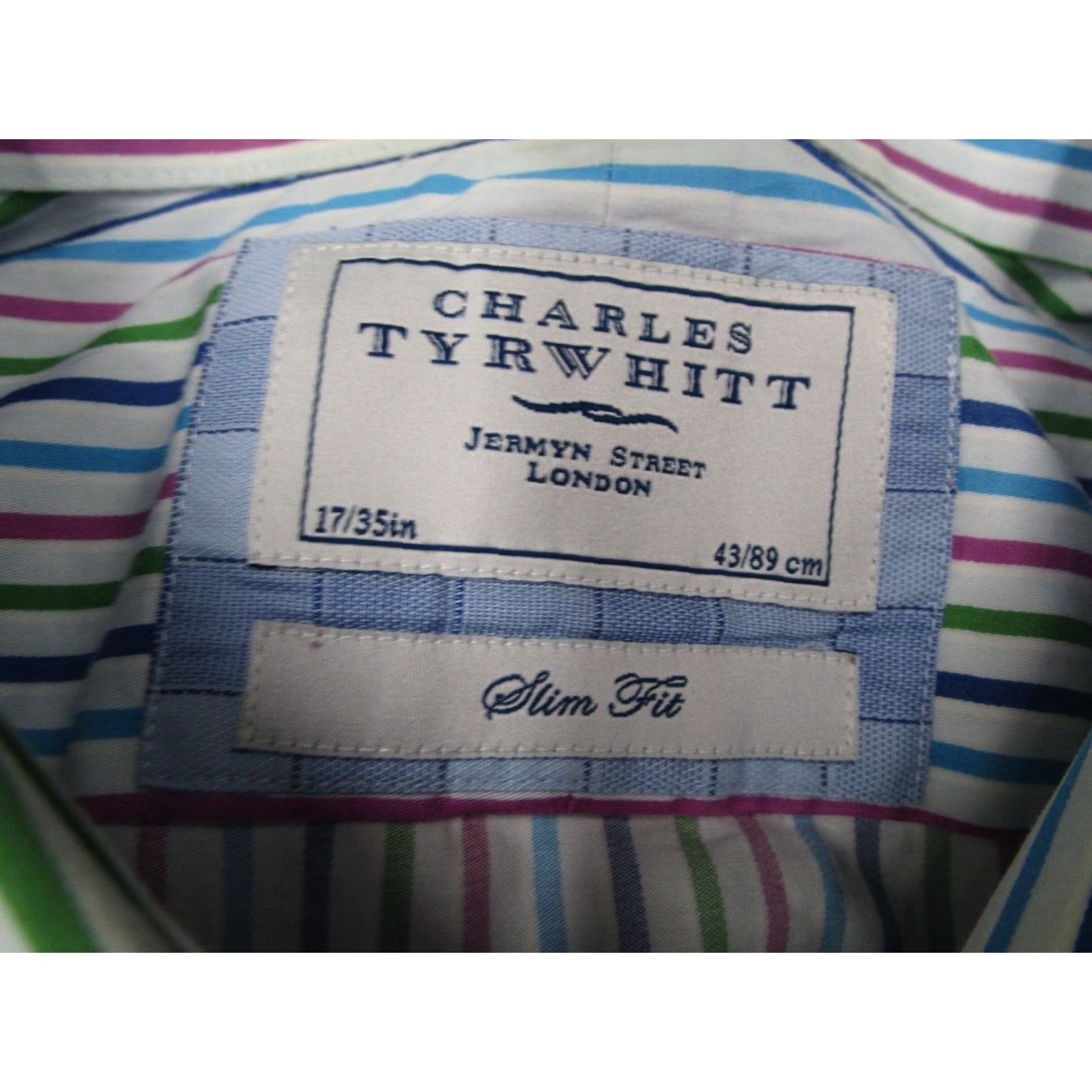 Charles Tyrwhitt Charles Tyrwhitt Dress Shirt Men Slim Fit Multicolor Striped Button Up Flip Cuff 17 35 Size 34R - 2 Thumbnail