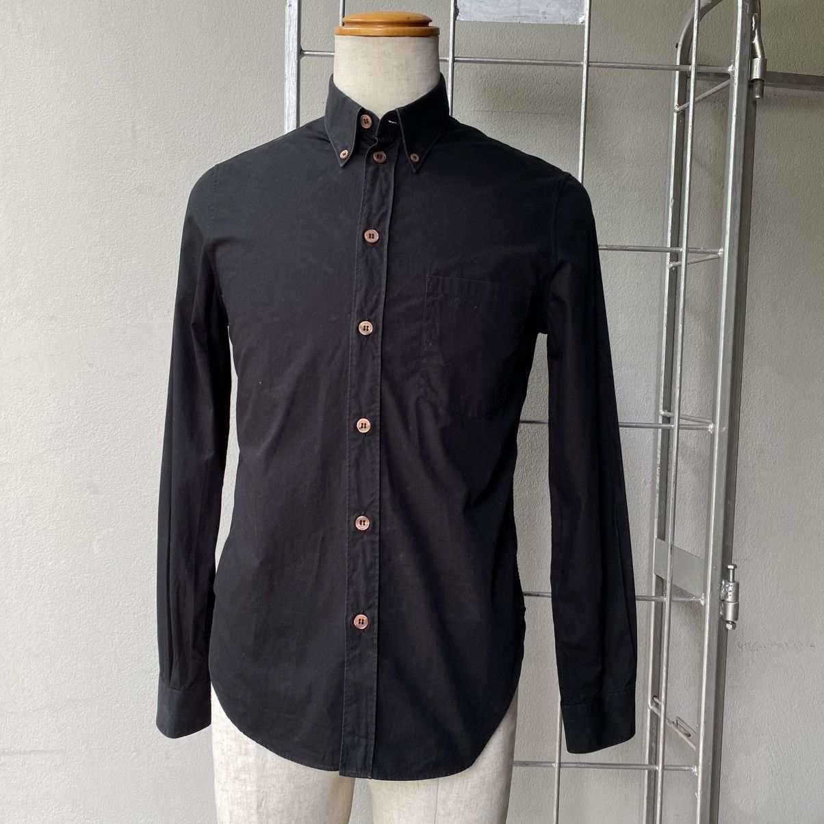 Helmut Lang HELMUT LANG Smart Black Button-Up with Brown Accents Size US XS / EU 42 / 0 - 6 Thumbnail