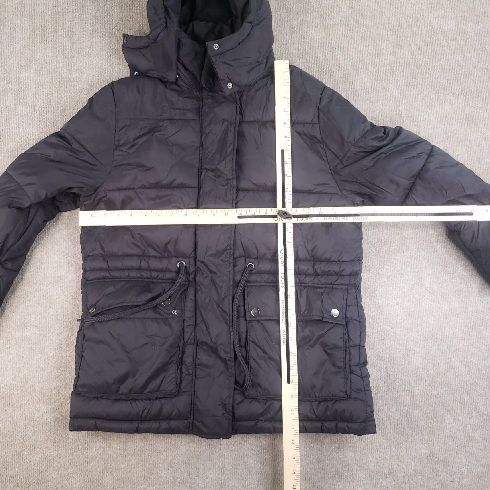Vintage Divided Puffer Jacket Women Small Black Full Zip Hood Belt Removable Winter H&M Size S / US 4 / IT 40 - 2 Thumbnail