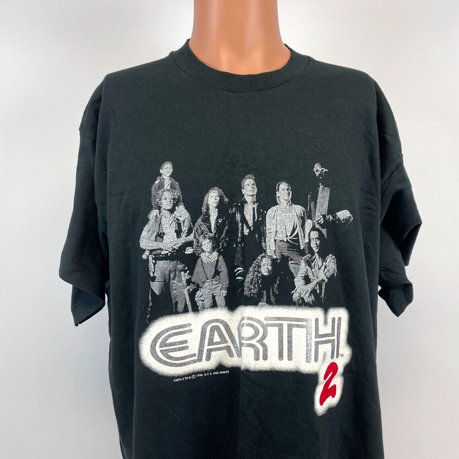 image of Fruit Of The Loom Earth 2 Sci Fi Tv Show Single Stitch T Shirt VTG 90's 1996 Made In Usa Size XL in