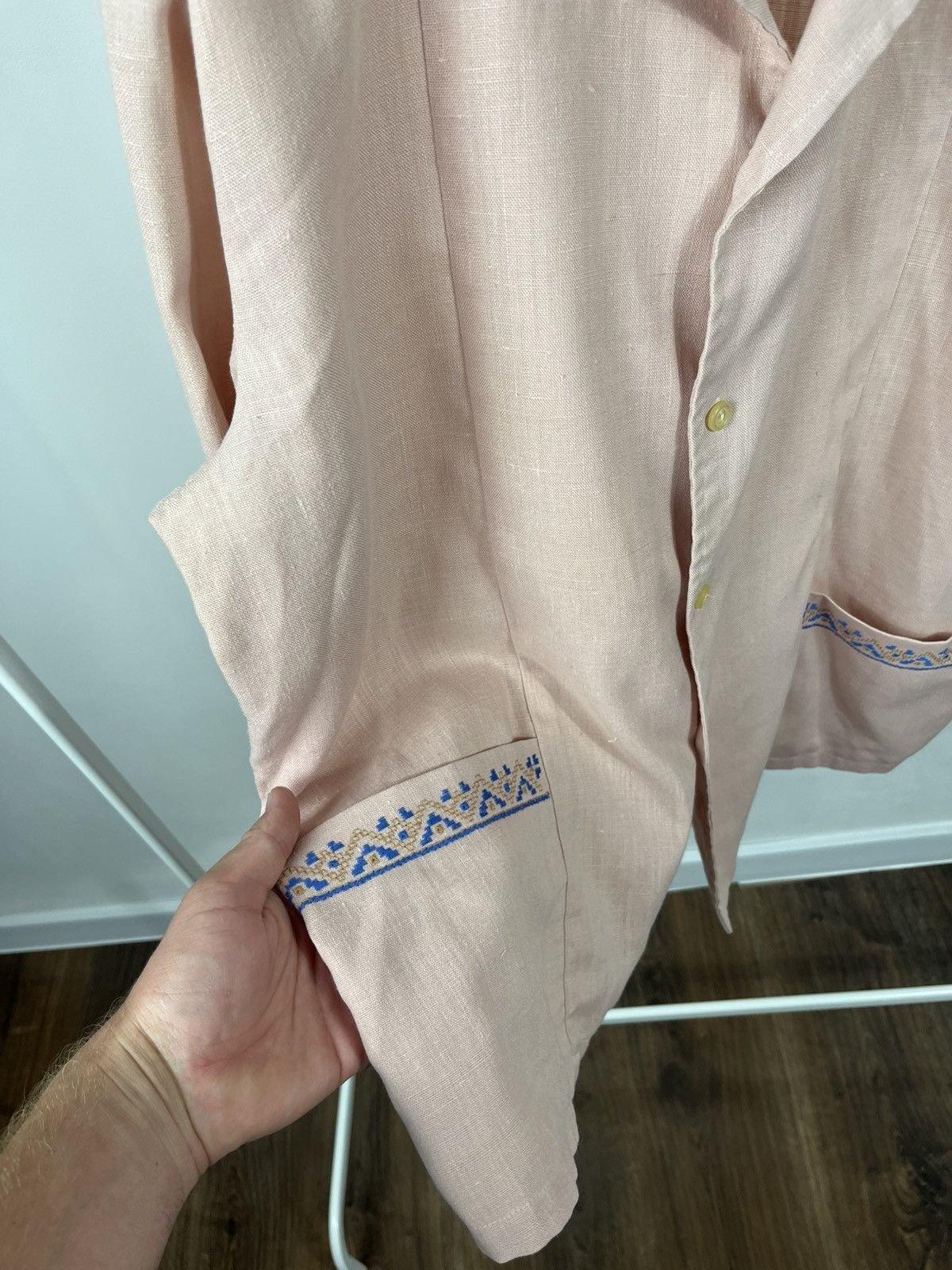 Vintage Vintage Pink Linen Folk Style Shirt with Embroidered Pockets Size US XL / EU 56 / 4 - 5 Thumbnail