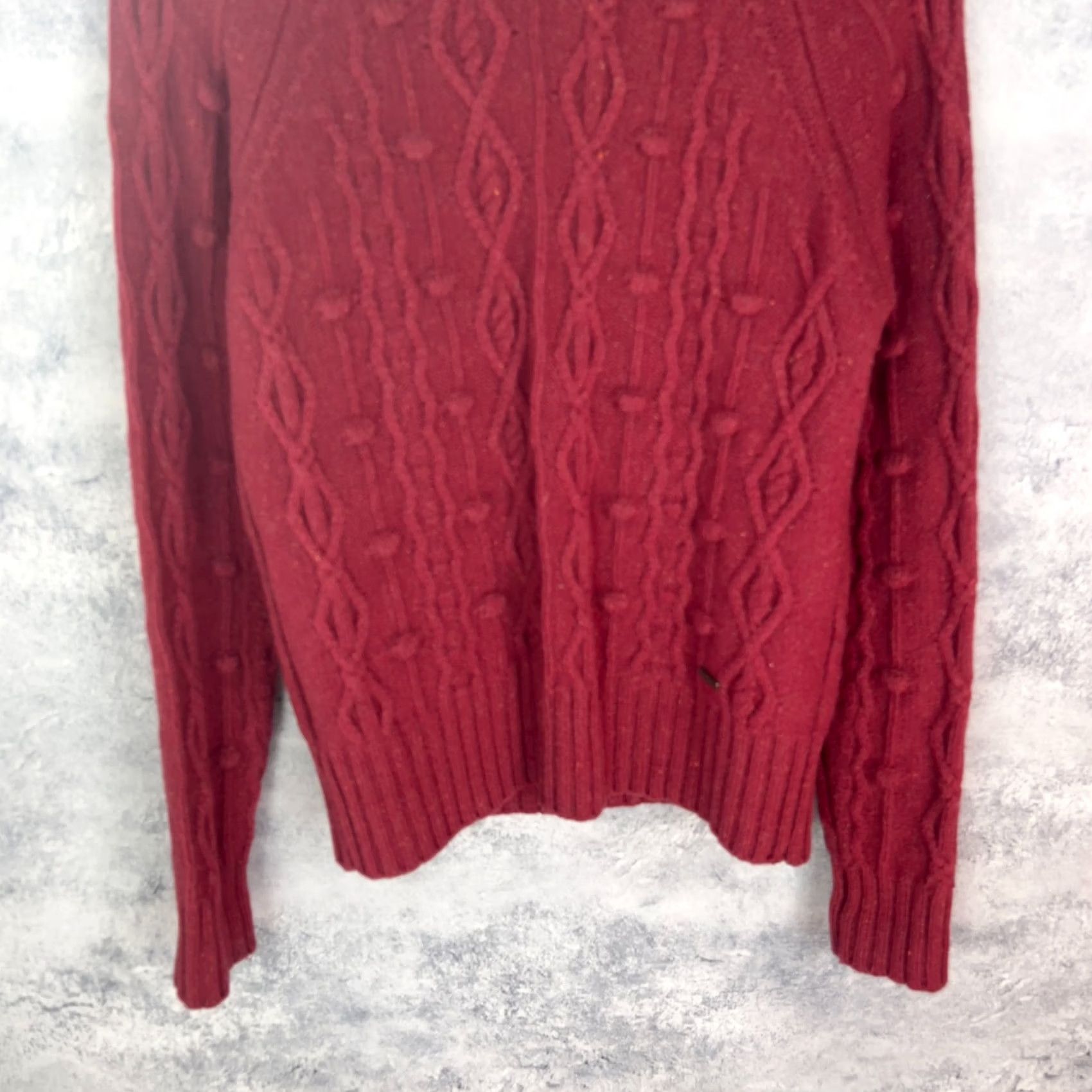 Barbour Barbour Women’s Cable Knit Sweater Deep Red Lambswool Size 12 UK Pullover Size XL / US 12-14 / IT 48-50 - 3 Thumbnail
