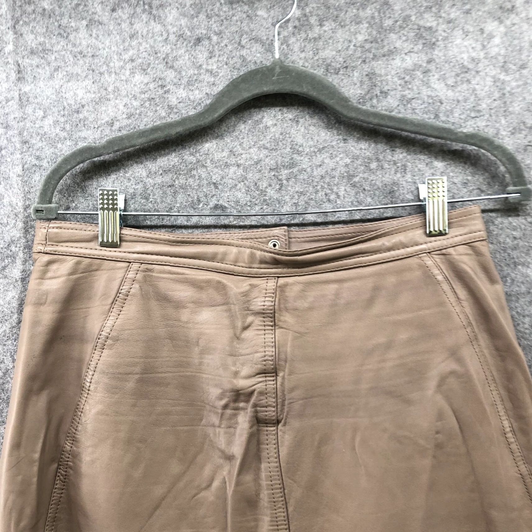 Vintage VINTAGE Tarazzia 100% Leather Pencil Skirt Womens 29 Beige Tan Knee Length High Rise Lined Size 29" - 3 Thumbnail