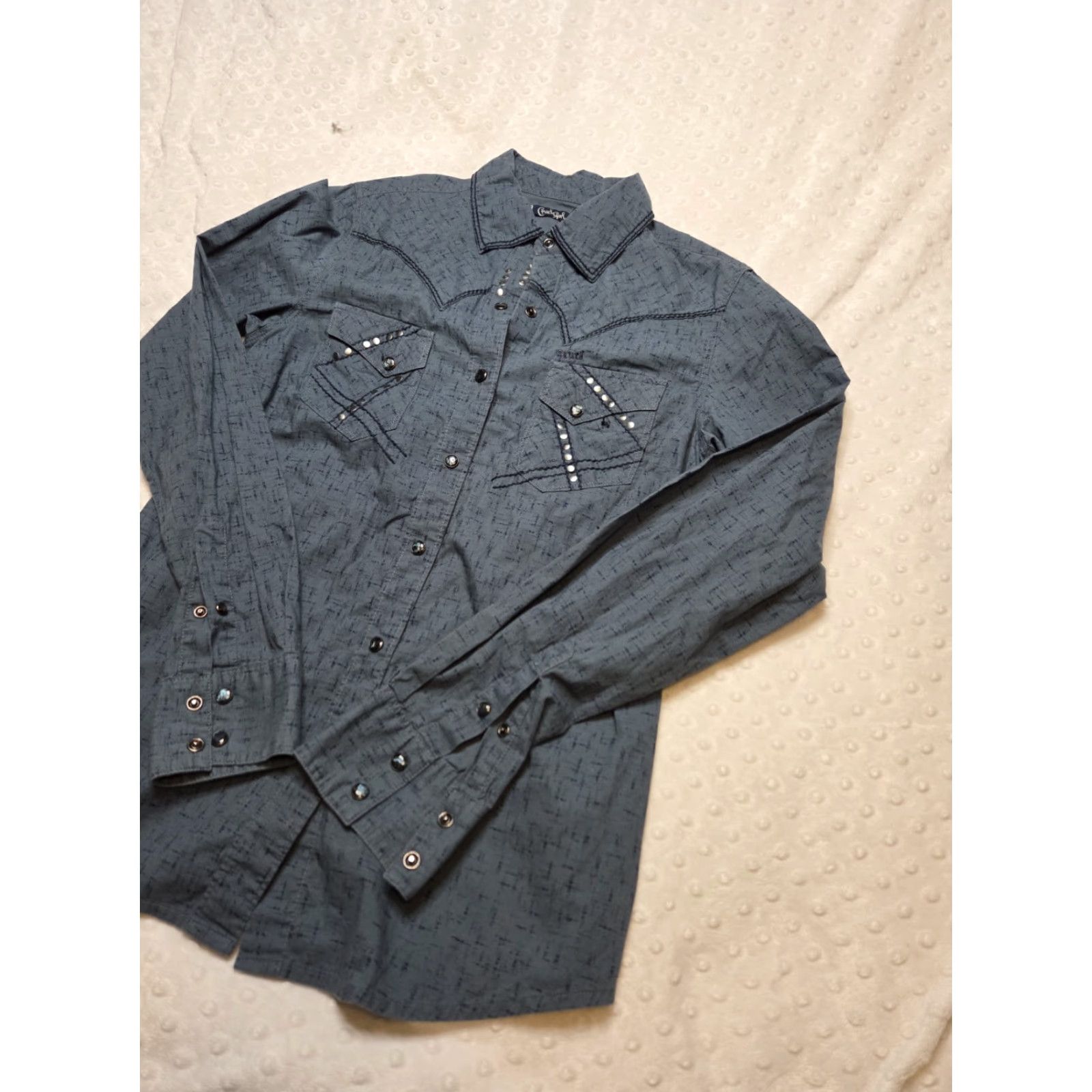 Vintage Cruel Girl Womens M Blue Floral Embroidered Back Long Sleeve Snap Western Shirt Size M / US 6-8 / IT 42-44 - 2 Thumbnail