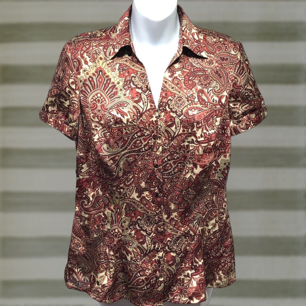 Ann Taylor Ann Taylor Loft Blouse 8 Multicolor V-Neck Geometric Short Sleeve Casual Wear Womens Size M / US 6-8 / IT 42-44 - 1 Thumbnail