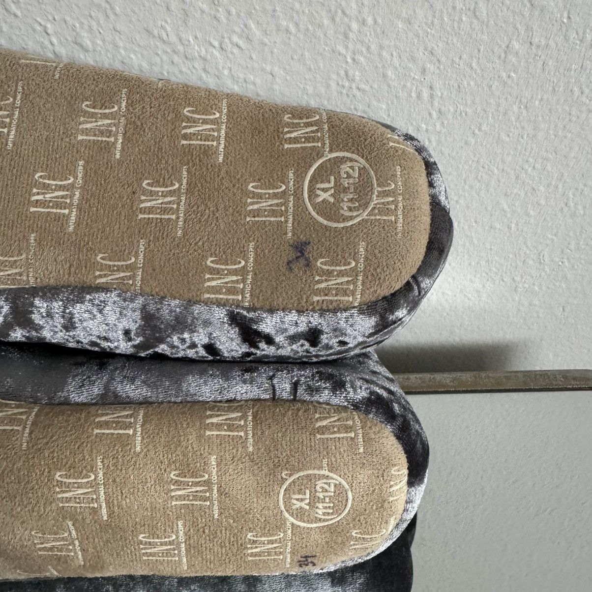 I.N.C INC Grey Crushed Velvet Pom Pom Tinkerbell House Slippers Size US 11 / IT 41 - 9 Thumbnail