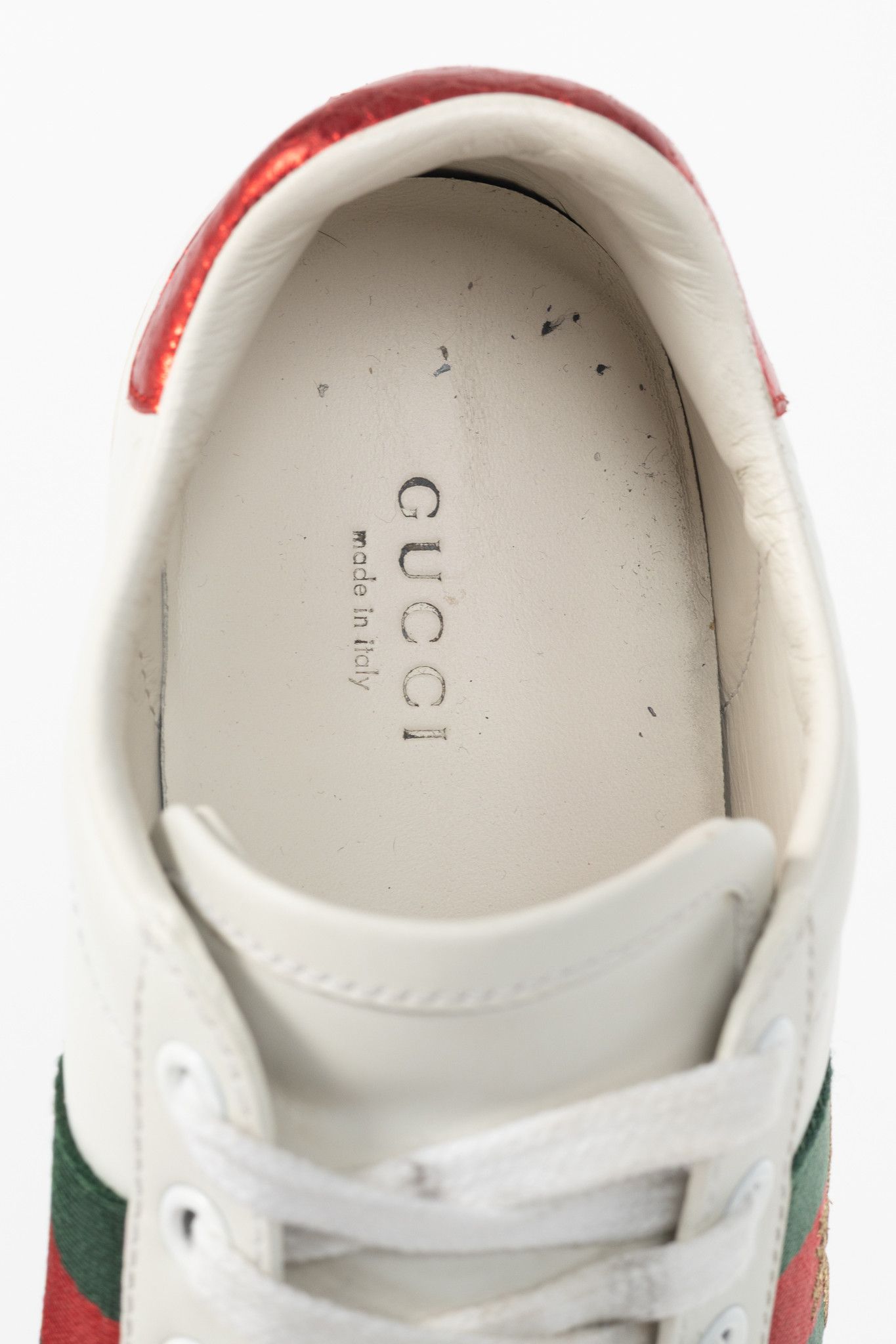 Gucci Gucci Ace Bee White Leather Lace-Up Sneakers Size US 4.5 / IT 34.5 - 9 Thumbnail
