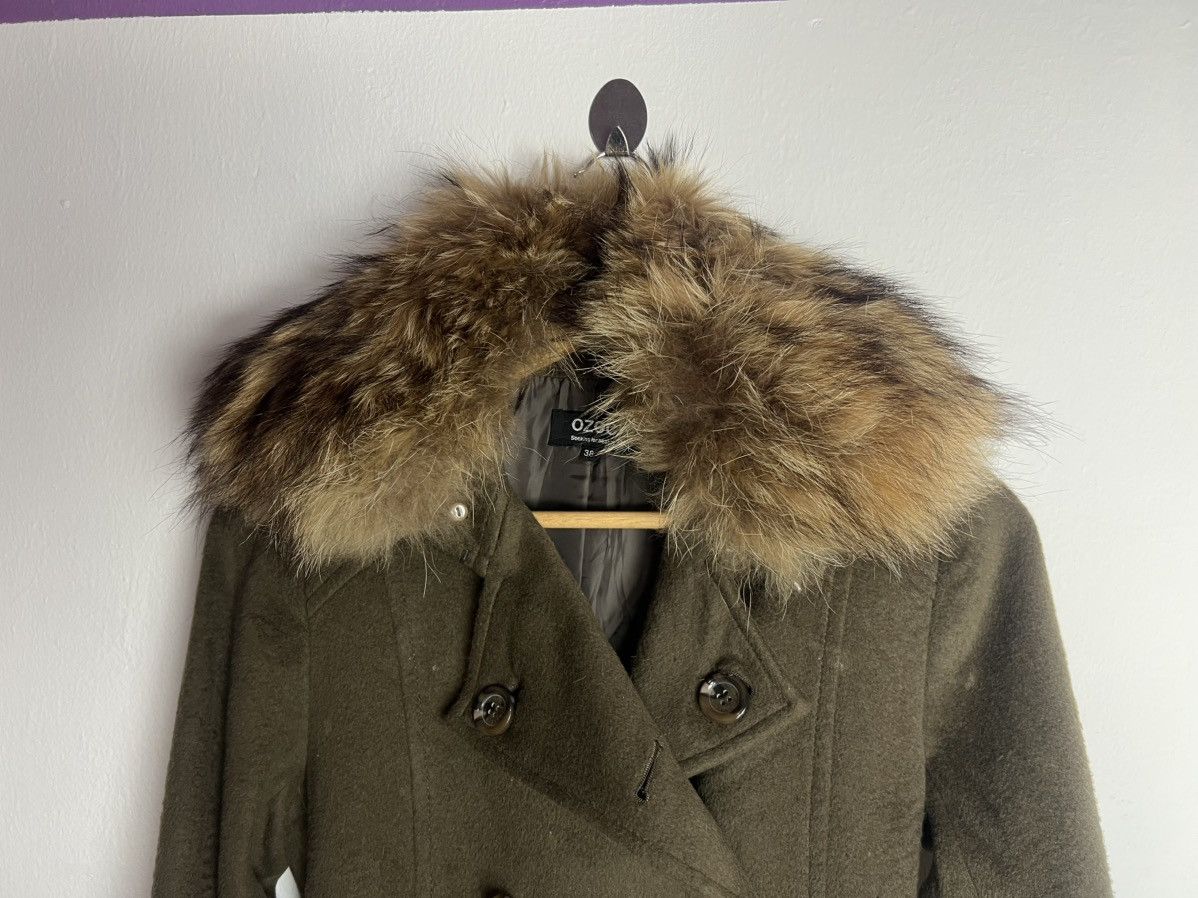 Japanese Brand Ozoc Double Breasted Faux Fur Olive Green Trench Coat Size US S / EU 44-46 / 1 - 3 Thumbnail