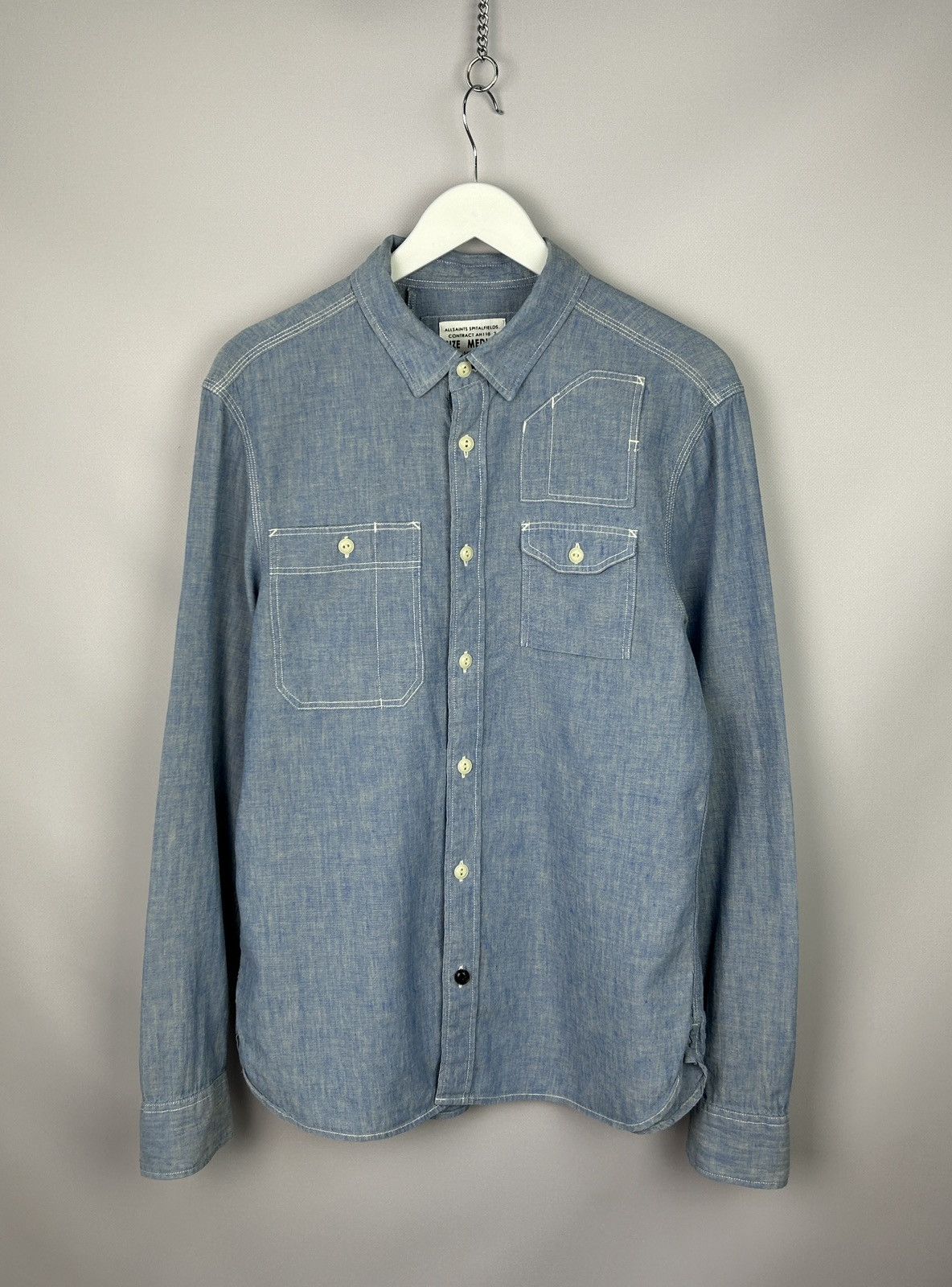 Allsaints Allsaints Kaufman Blue Linen Cotton Shirt Size M P2P 20'4" Size US M / EU 48-50 / 2 - 1 Thumbnail