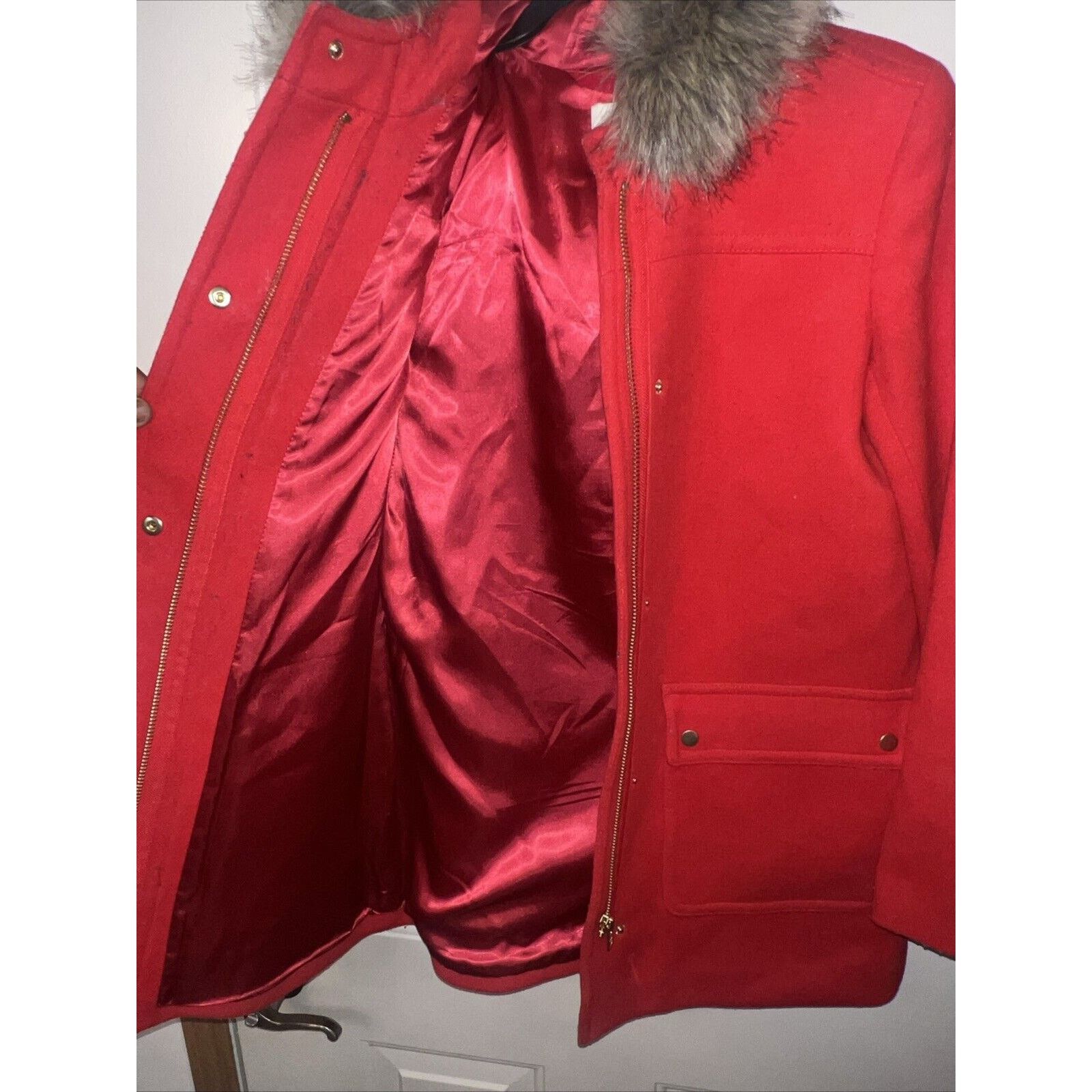 J.Crew J Crew Parka Jacket Coat Red Women’s Size 8 Wool Fur Hood Size M / US 6-8 / IT 42-44 - 5 Thumbnail