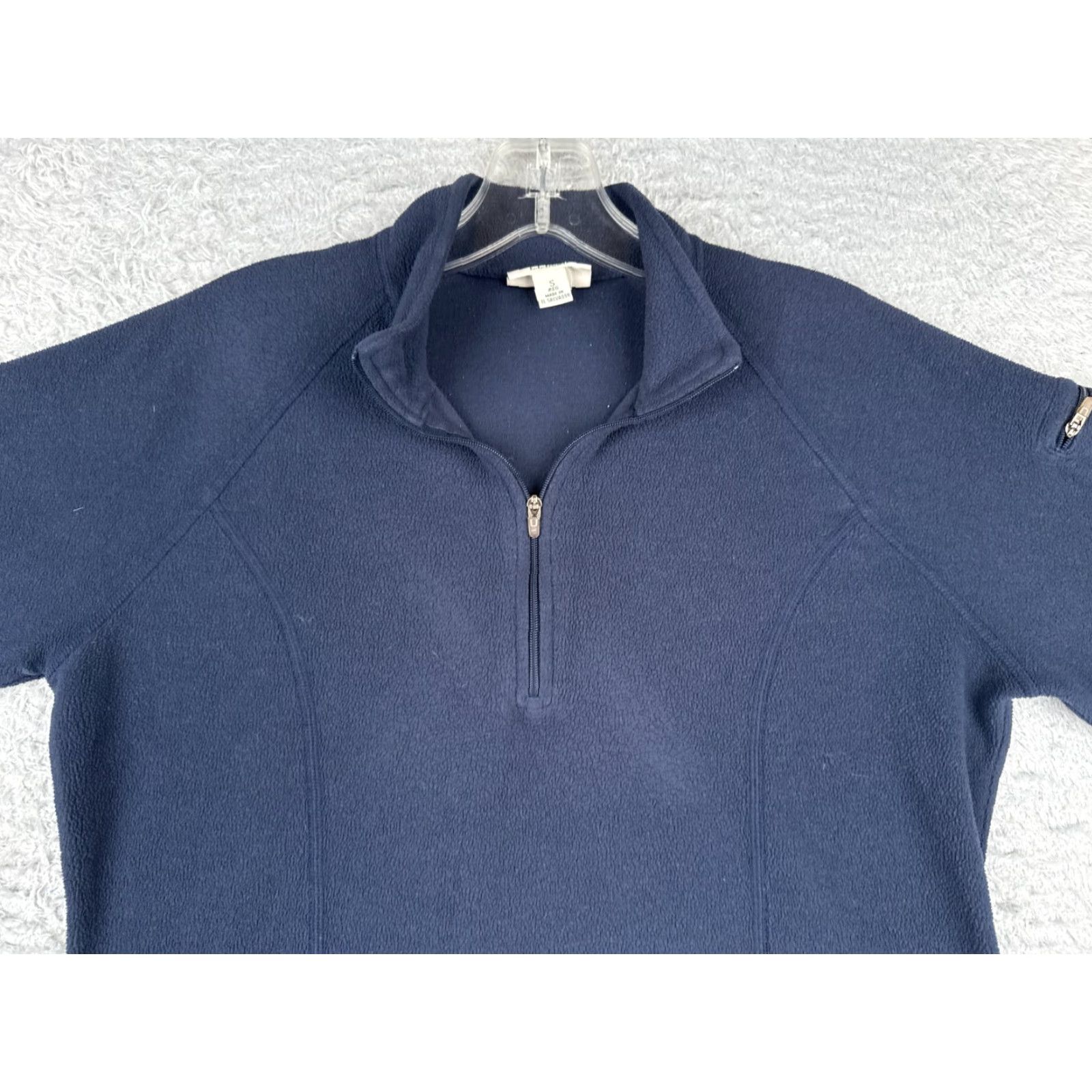 Vintage L.L. Bean Sweater Women Small Blue 1/4 Zip Pullover 100% Polyester Fleece Mock Neck Crew Neck Activewear Floral? Size S / US 4 / IT 40 - 4 Thumbnail