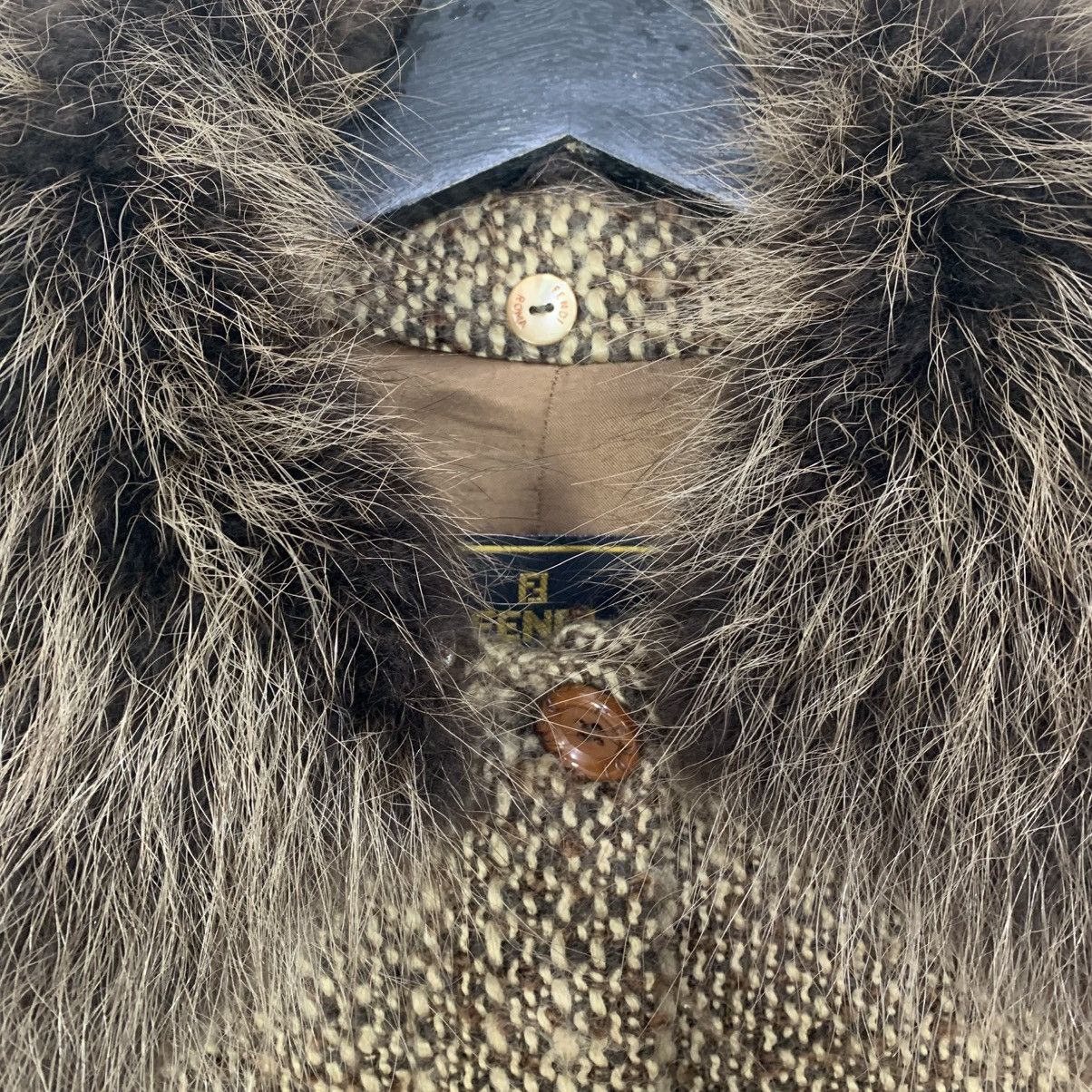 Fendi Fendi Italian Luxury vVintage Brown Tweed Wool Coat Fur Size L / US 10 / IT 46 - 8 Thumbnail