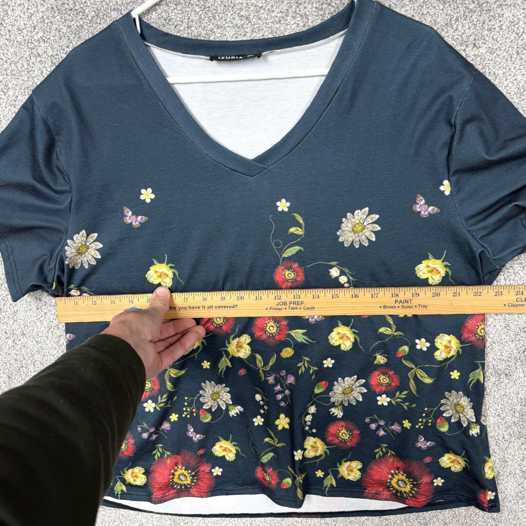 Vintage IZURIA Shirt Womens 3X Plus Green Floral Butterfly V-Neck Short Sleeve Bohemian Fairy Jersey Size XXL / US 16-18 / IT 52-54 - 3 Thumbnail