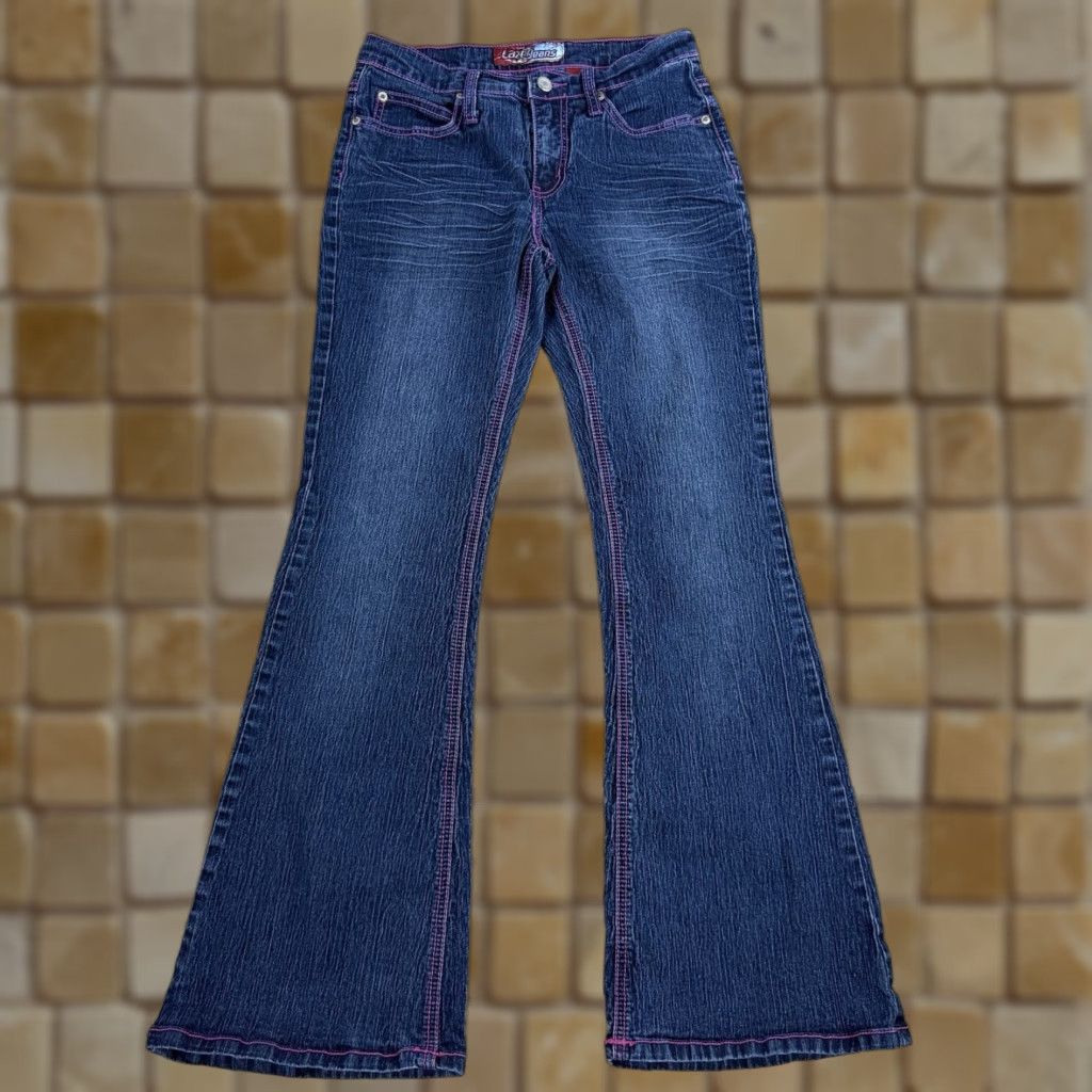 Vintage Lazer Jeans Flared Jeans Women Juniors Size 5 Pink Stretch Dark Wash 28in Inseam Womens Size 27" / US 4 / IT 40 - 1 Thumbnail