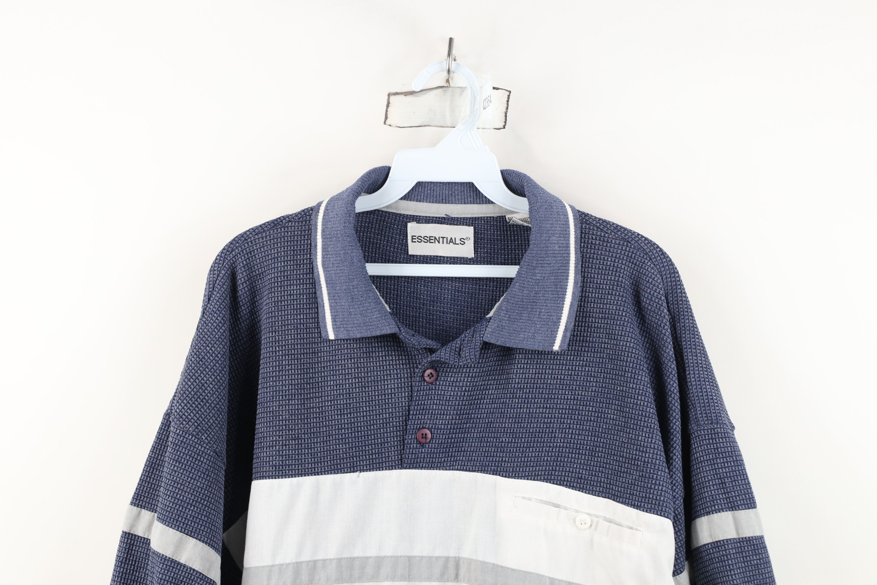 Vintage Vintage 90s Streetwear Block Thermal Waffle Knit Polo Shirt Size US XL / EU 56 / 4 - 2 Thumbnail