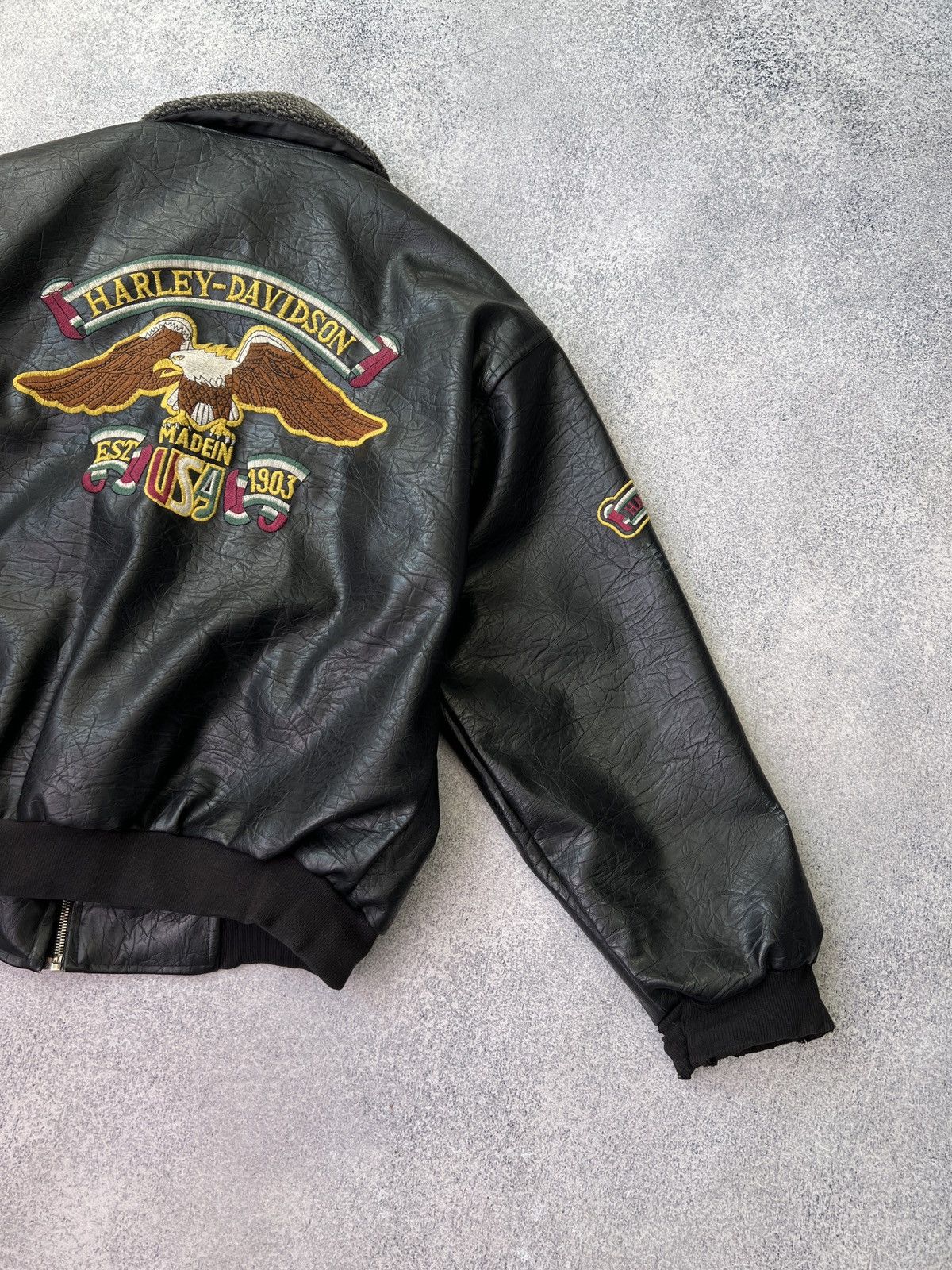 Harley Davidson × Vintage Vintage Harley Davidson Leather Jacket 90's Black Logo Mens Size US XL / EU 56 / 4 - 15 Thumbnail
