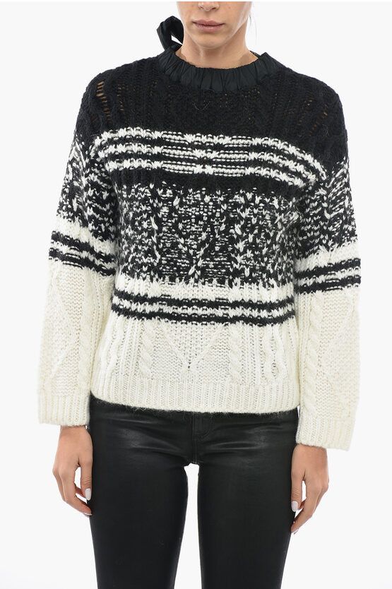 image of Red Valentino Two-Tone Tie-Neck Sweater in Black/White, Women's (Size Small)