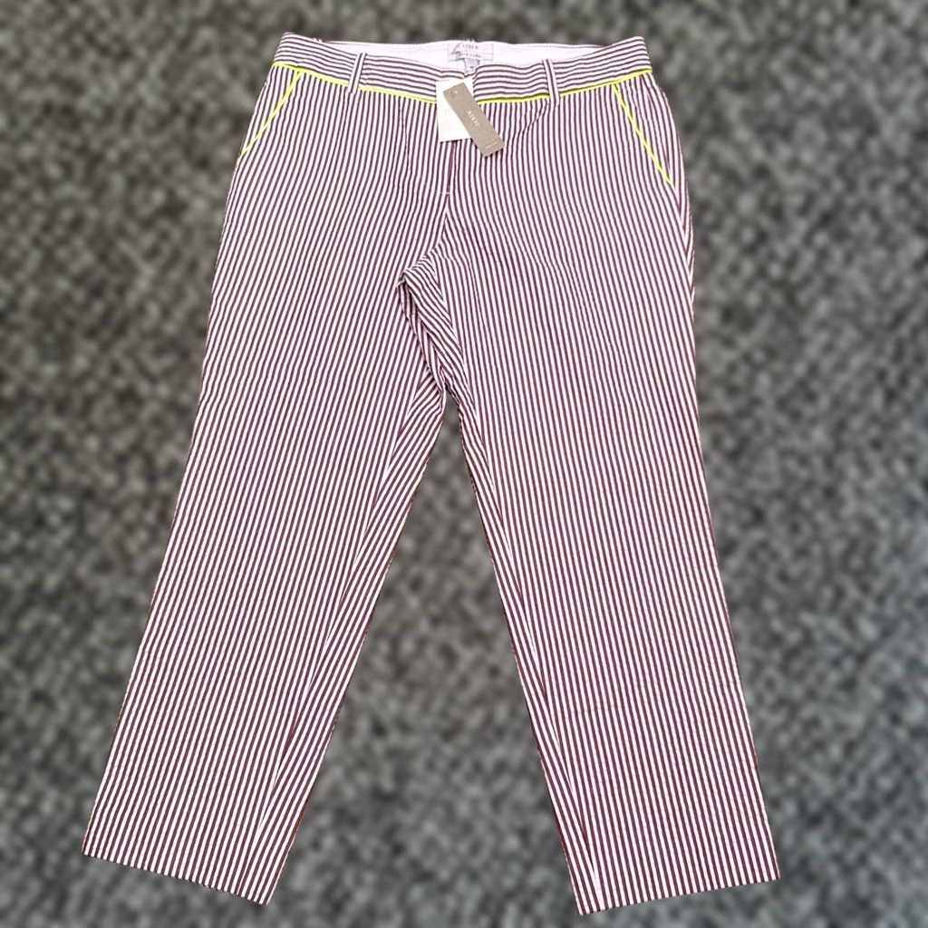 J.Crew J.CREW Capri Pants Womens 6P Seersucker Striped Zip Flat Front Cotton White Tapered Leg 23.5 Inseam Vintage No Size 28" / US 6 / IT 42 - 1 Thumbnail