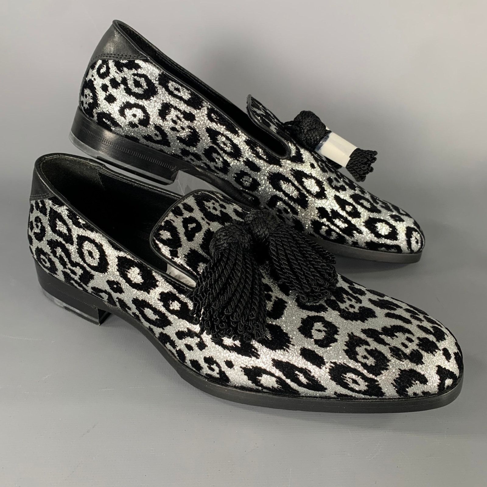 Jimmy Choo JIMMY CHOO Silver Black Medusa Jacquard Tassels Loafers Size US 7 / EU 40 - 1 Thumbnail