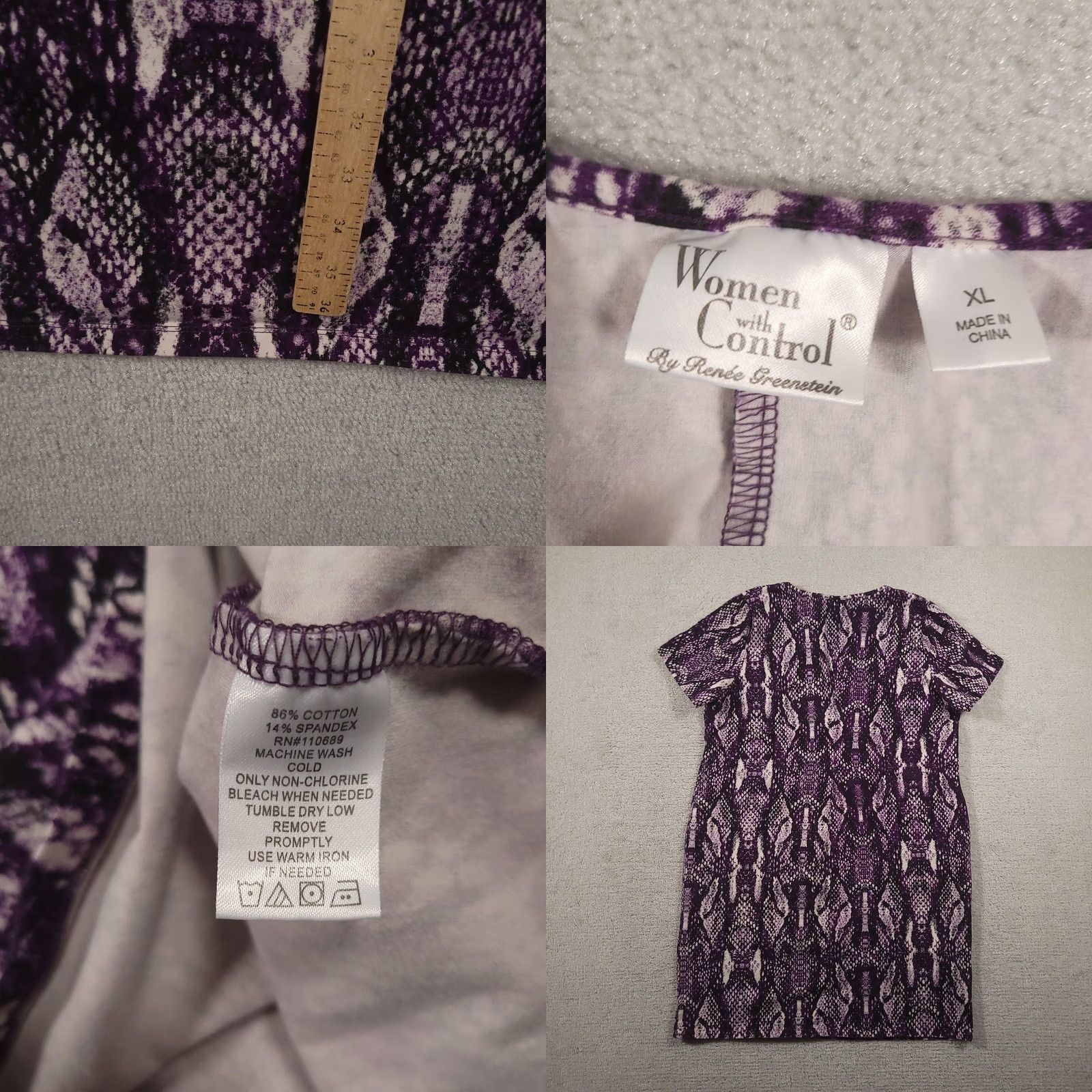 Vintage Women with Control Dress Womens XL Purple Snake Print Short Sleeve Stretch Knit Size 40" / US 18 - 8 Thumbnail