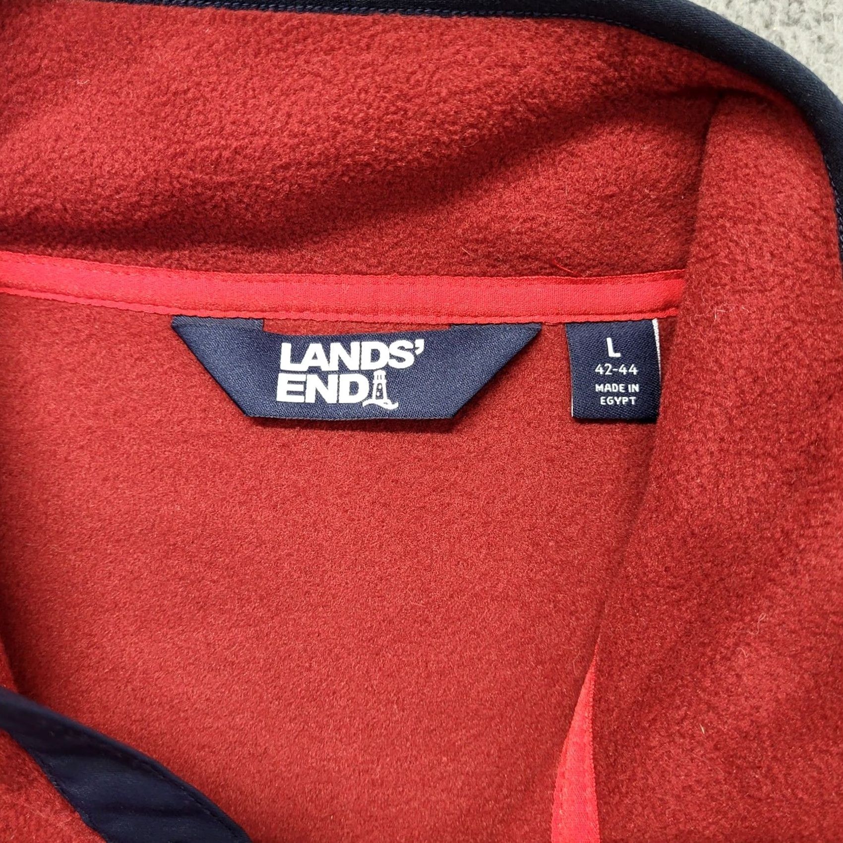 Lands' End Lands' End Sweater Mens Large Red Blue Snap Fleece Casual Outdoor Pocket Pullover Shirt Size US L / EU 52-54 / 3 - 3 Thumbnail