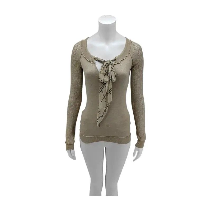 Louis Vuitton Louis Vuitton Beige Silk Long Sleeve Top 0089 Size S / US 4 / IT 40 - 1 Thumbnail