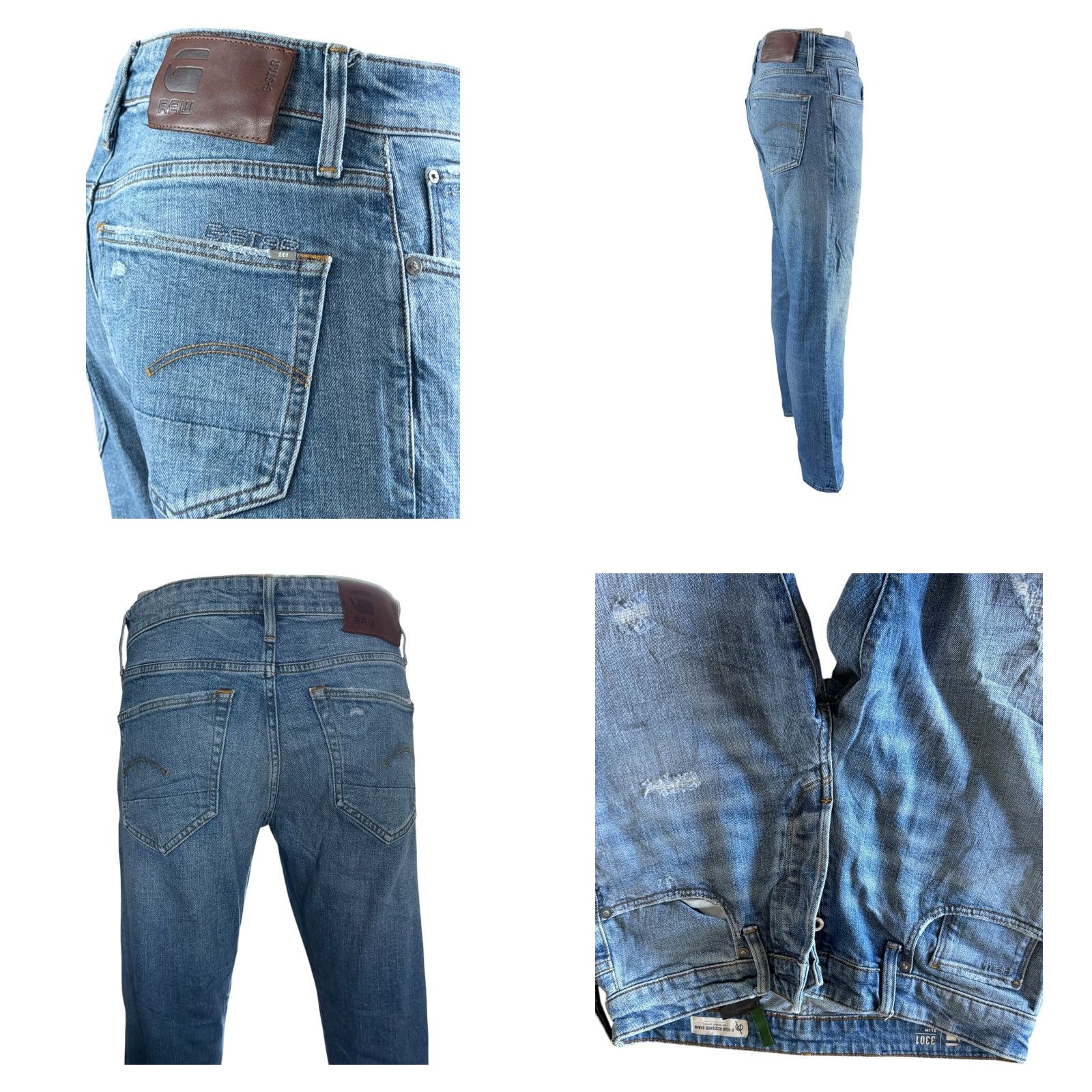 G-Star G-Star RAW 3301 Slim Jeans W30 L34 Blue Distressed Denim Button Fly Mens Jeans Size US 30 / EU 46 - 8 Thumbnail