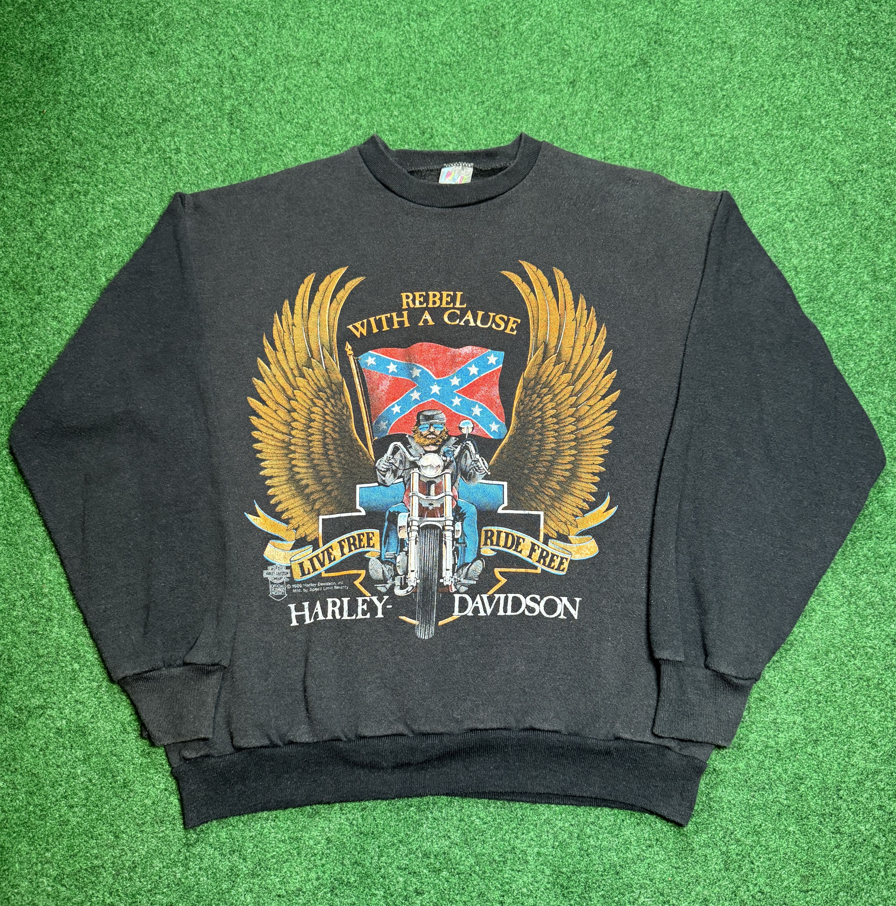 image of 80's Harley Davidson Rebel Without A Cause Lrge Crewneck in Black, Men's (Size Large)