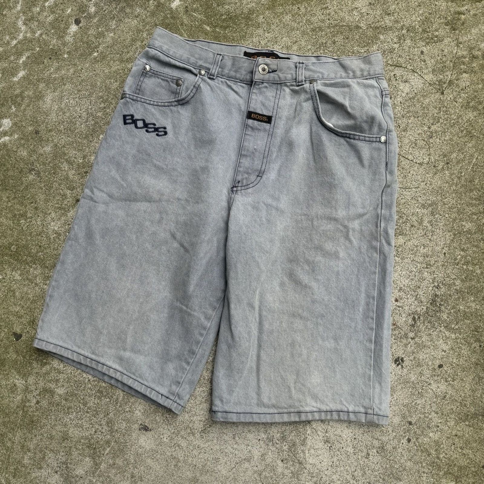 JNCO VINTAGE Y2K BOSS BAGGY FADED THRASHED DENIM JEAN SHORTS Size US 32 / EU 48 - 3 Thumbnail