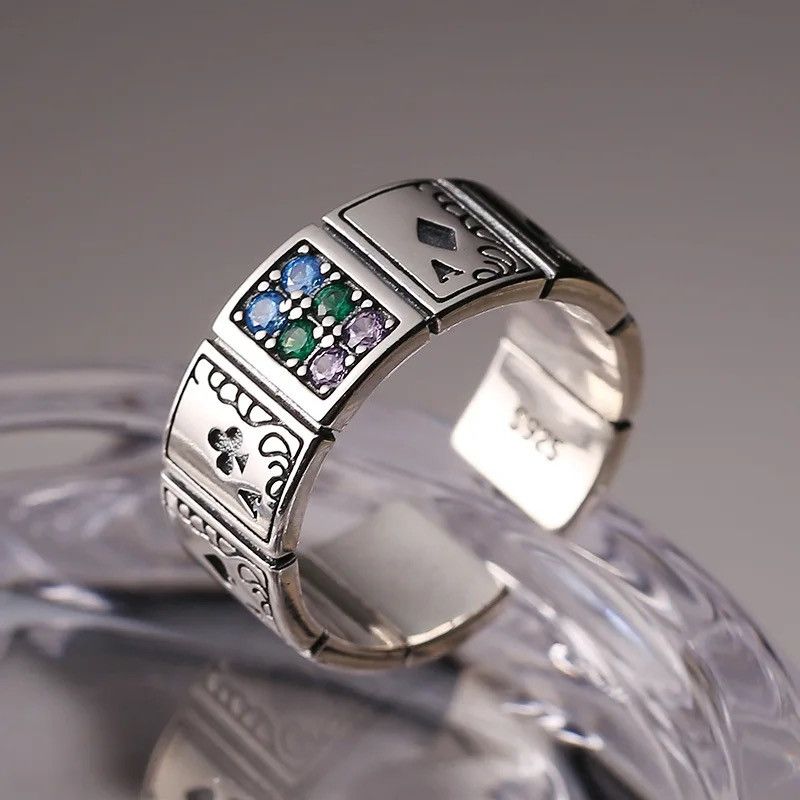 Vintage Vintage Unisex Ace of Spades Poker Open Cuff Finger Ring Size ONE SIZE - 2 Thumbnail