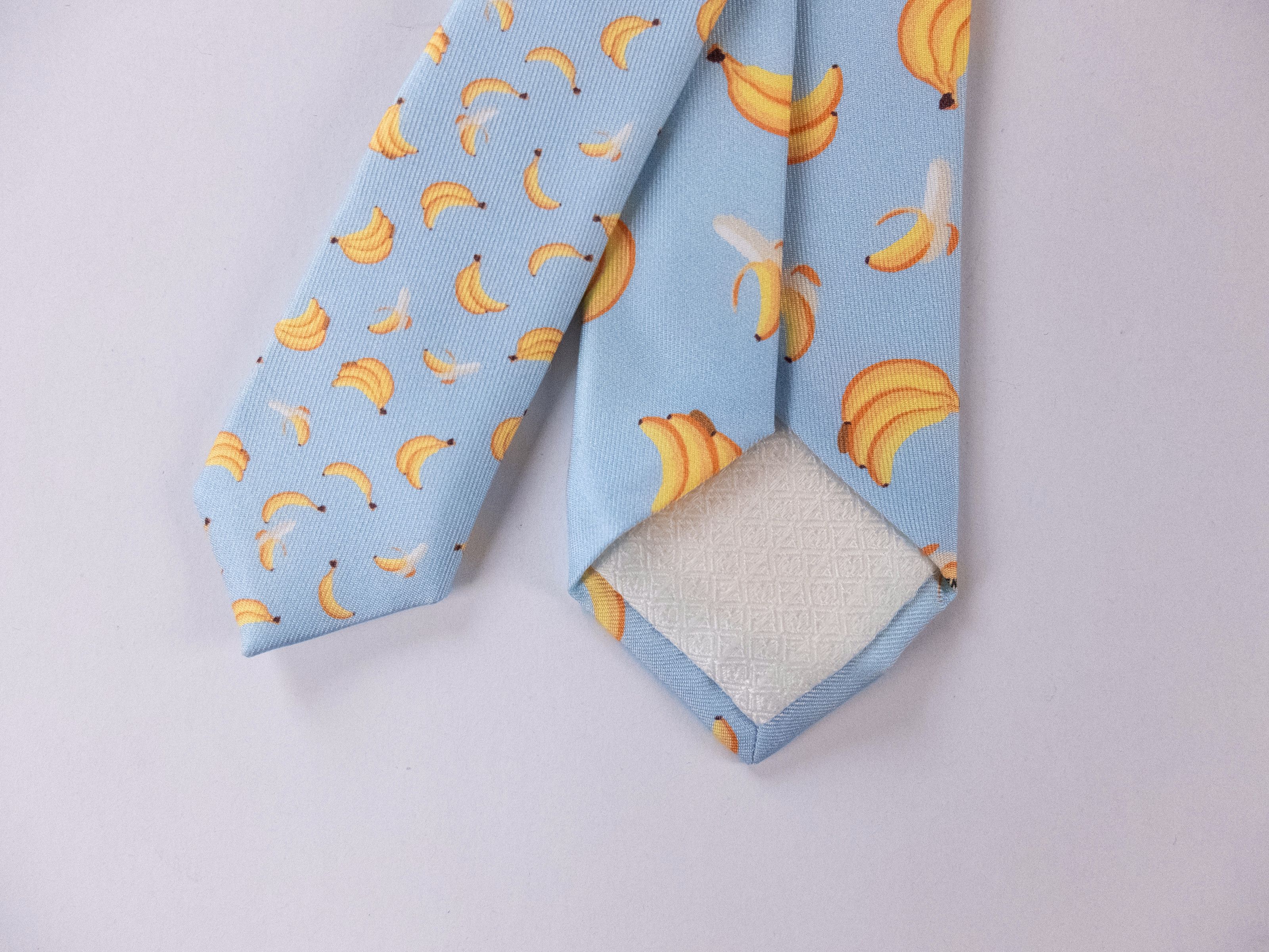 Fendi FENDI light blue & yellow banana print skinny silk tie NWT Size ONE SIZE - 4 Thumbnail