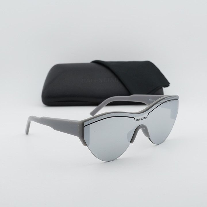 Balenciaga Balenciaga BB0004S 012 Semi Rim Sunglasses Grey Shield Frame Size ONE SIZE - 11 Thumbnail