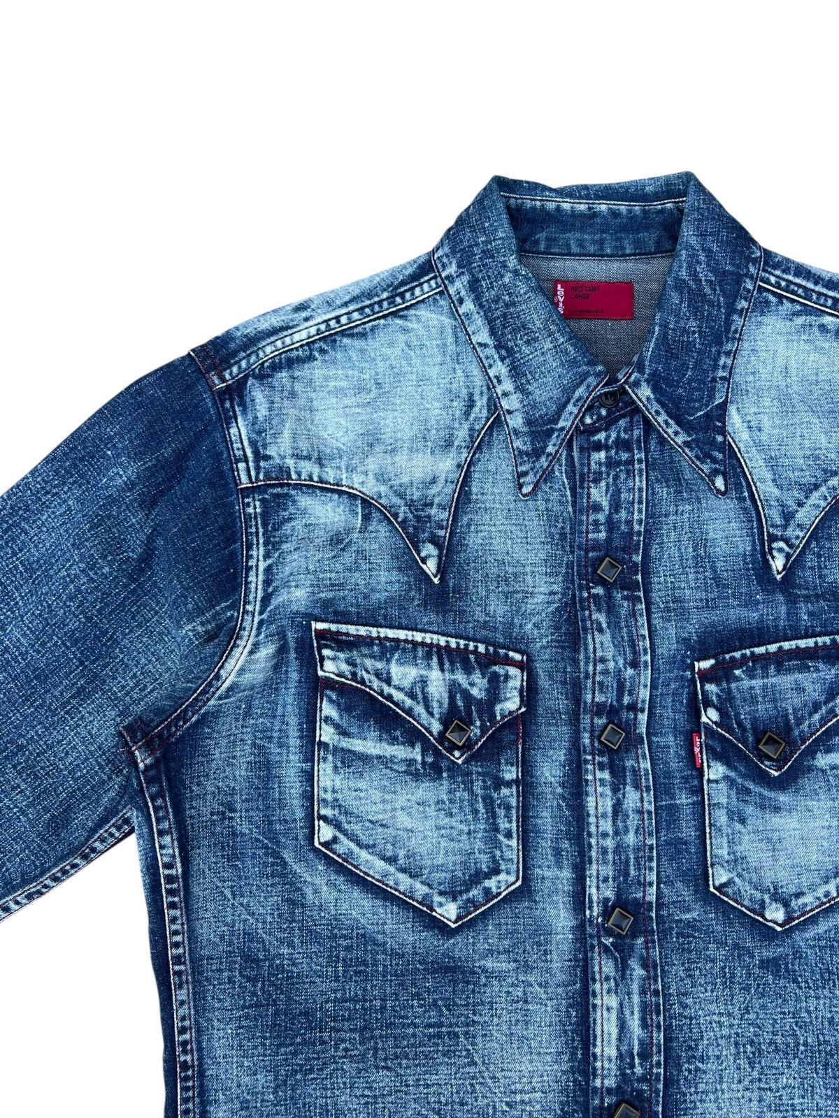 Levi's 2001 Levi’s Red Tab Slim Denim Western Shirt Snap Button Size US L / EU 52-54 / 3 - 6 Thumbnail
