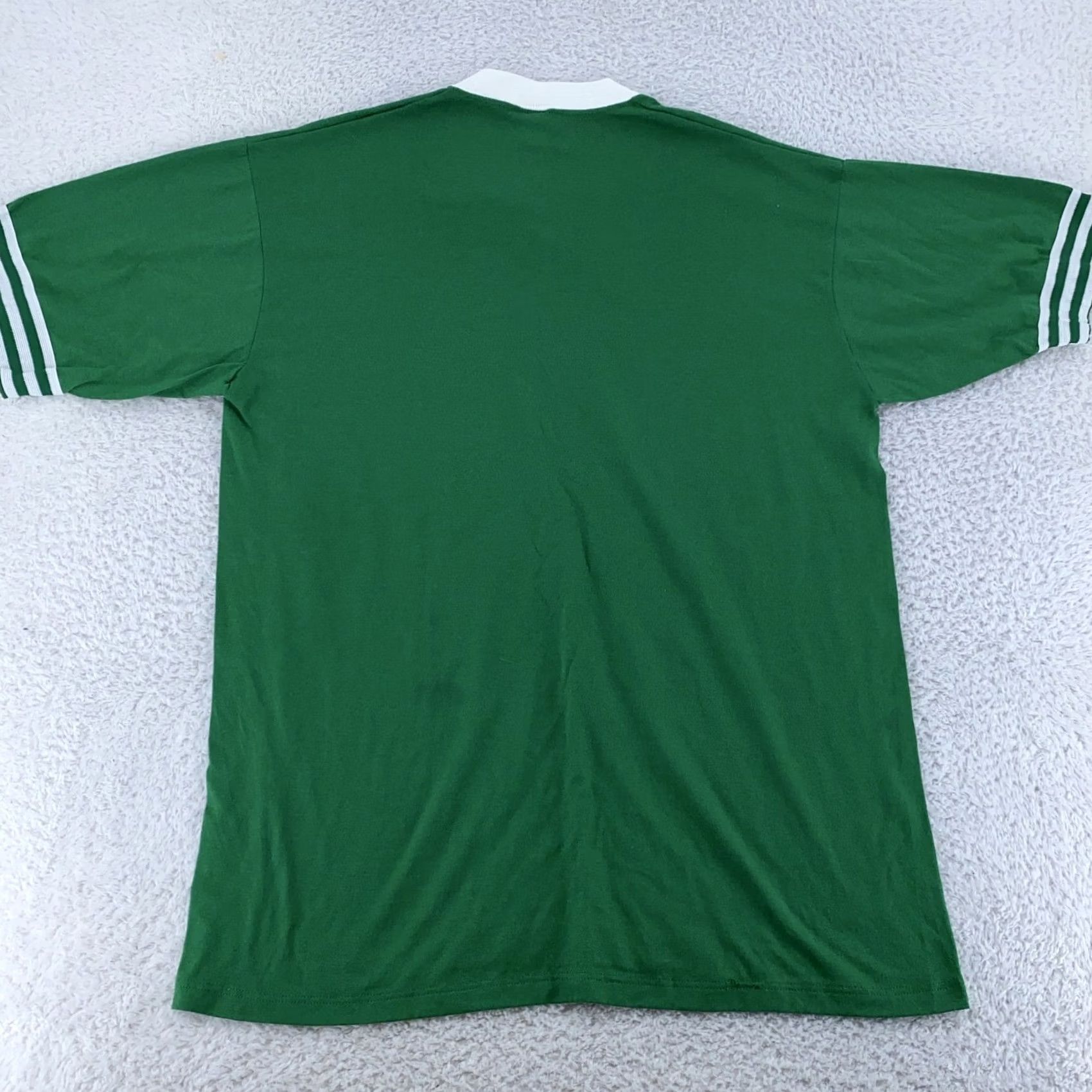 Jerzees VINTAGE Jerzees T-Shirt Green Mens L V-Neck Jersey Shirt Short Sleeve Striped Sleeve 80s Jersey Knit Size US L / EU 52-54 / 3 - 5 Thumbnail