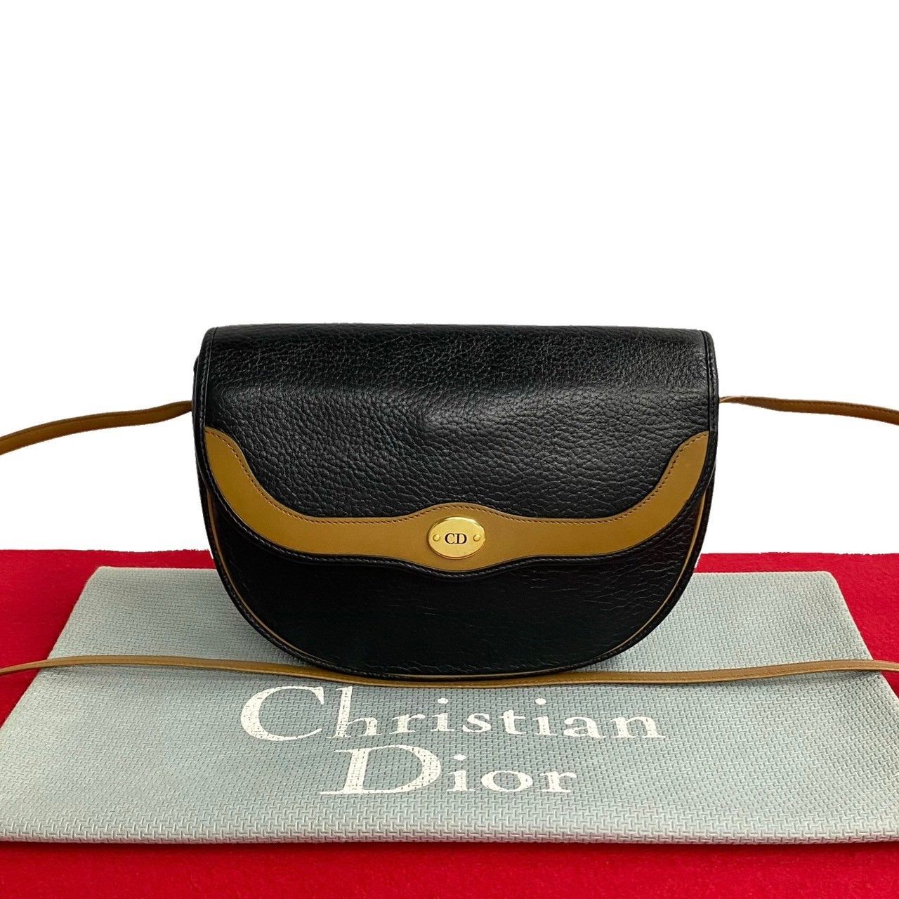 image of Dior Leather Logo Crossbody Bag in Black, Women's