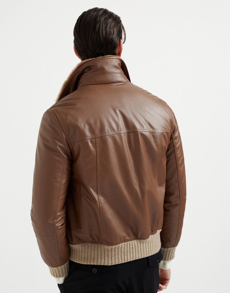 Brunello Cucinelli o1w1db10226 Padded Leather Jacket in Dark Brown Size US XXS / EU 40 - 5 Thumbnail