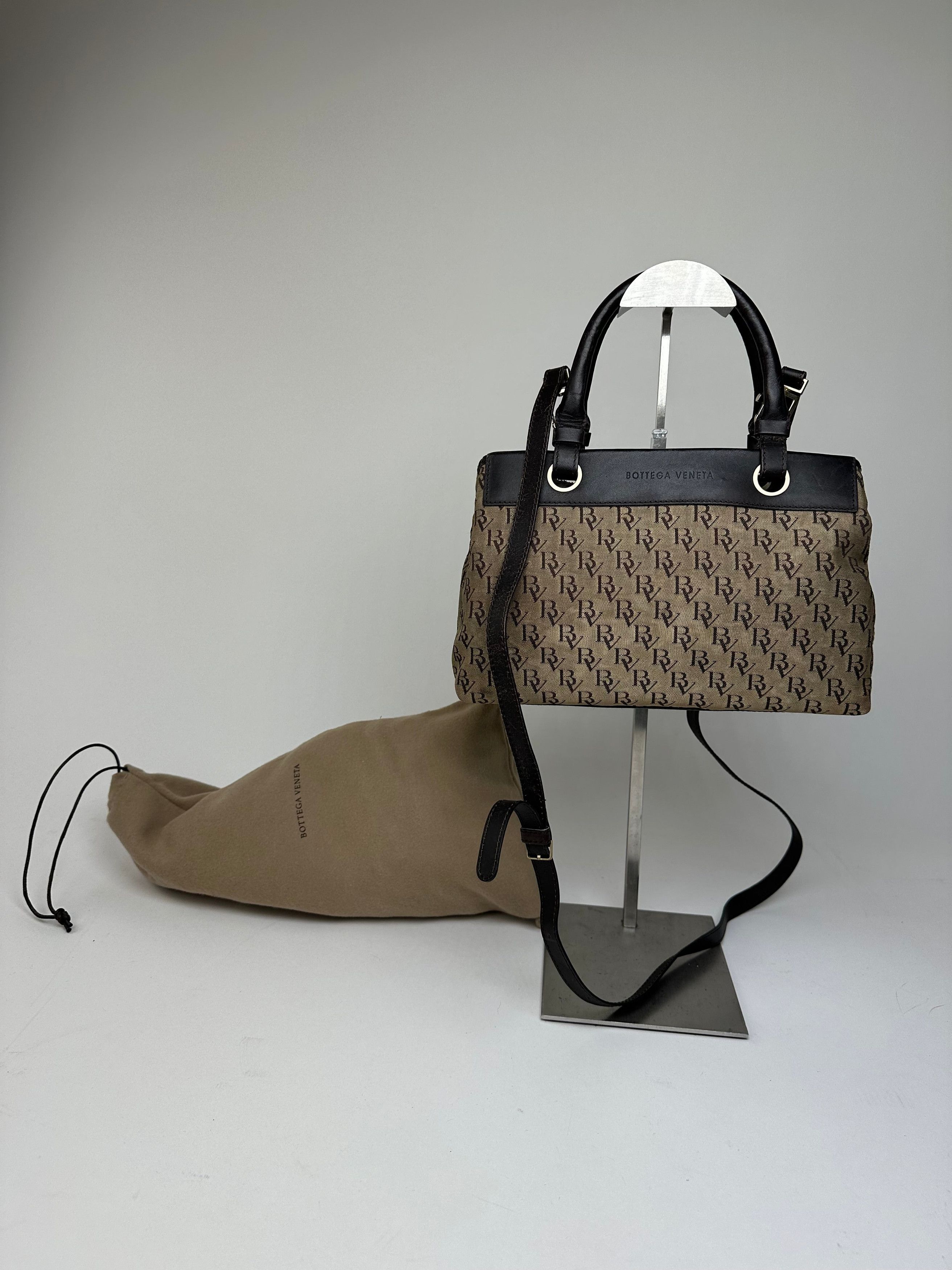 Bottega Veneta Vintage BV Monogram Canvas Handbag Beige Size ONE SIZE - 1 Thumbnail
