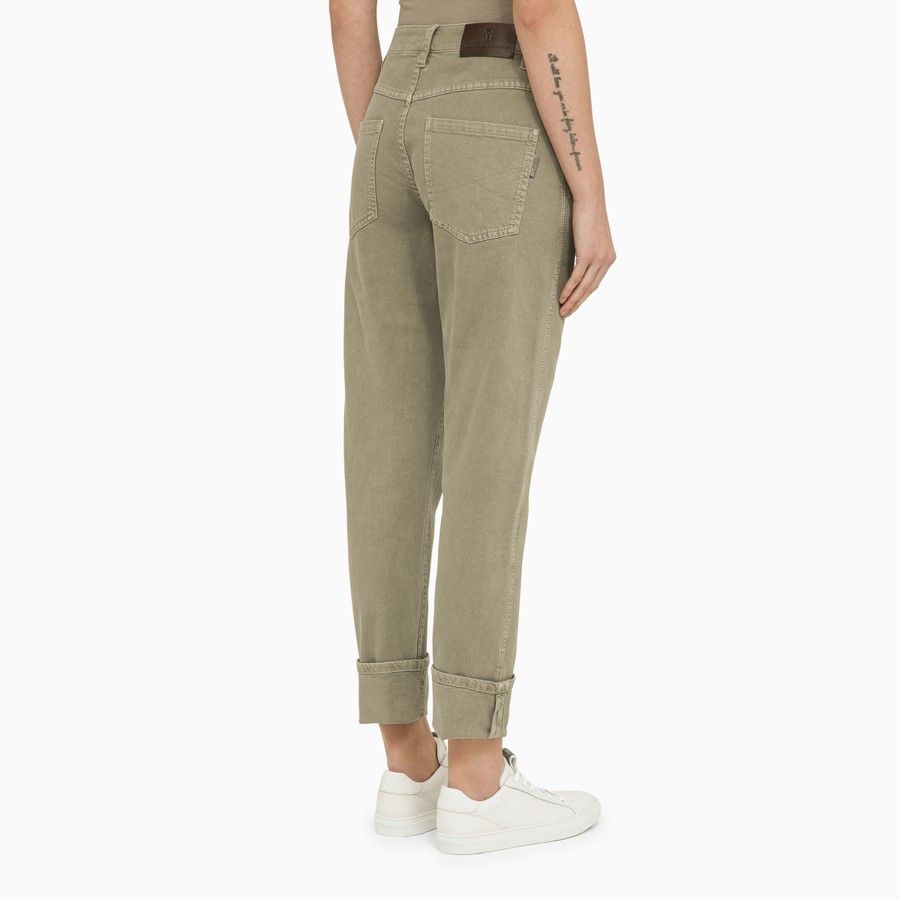 Brunello Cucinelli o1d2blof0824 Sfari Regular Cotton Trouser in Green Size 28" / US 6 / IT 42 - 4 Thumbnail