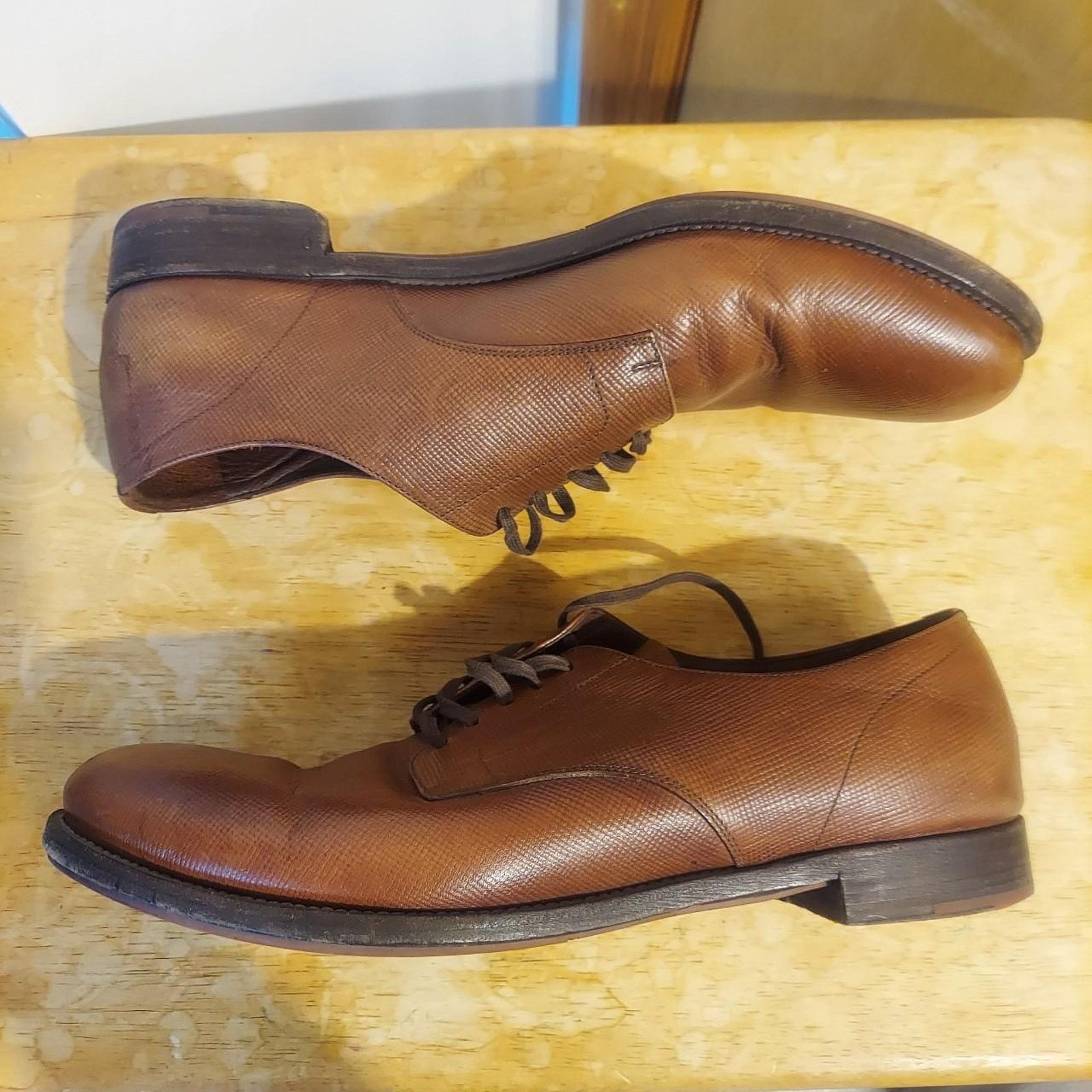 Prada Prada Saffiano 2EE049 Men's US 10 Brown Leather Oxford Shoes Size US 10 / EU 43 - 5 Thumbnail