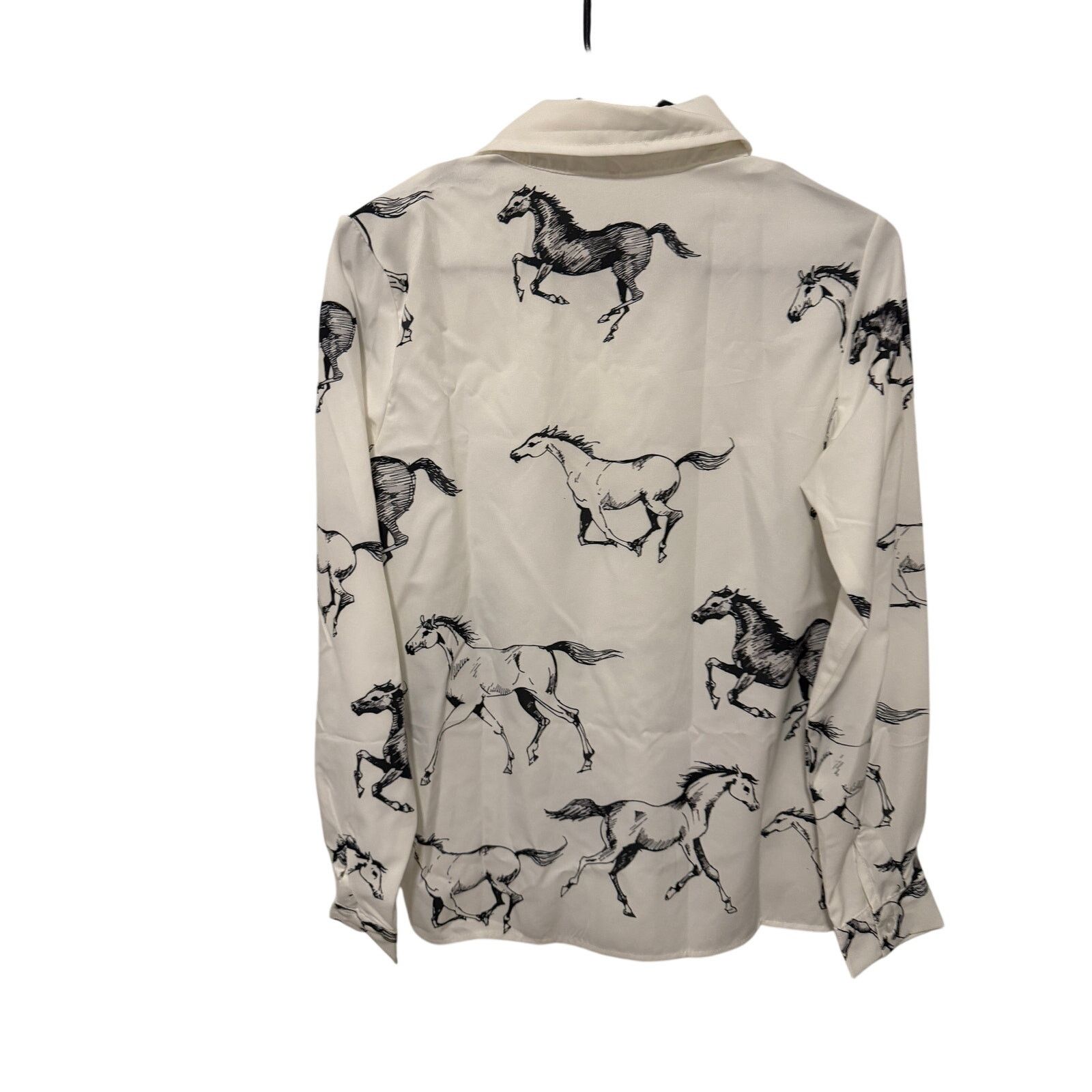 Other White Black Button Down VNeck Horse Print Long Sleeve Blouse Size S / US 4 / IT 40 - 5 Thumbnail
