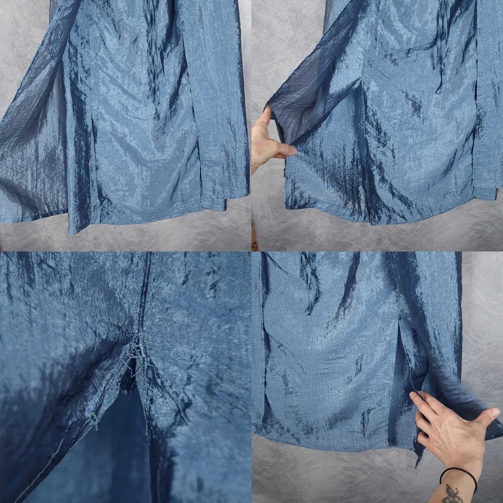 Free People VINTAGE Free People Skirt Maxi Juniors 7 Blue Satin Layered Wrap Tie Back Seamed 90s 2000s Womens Size 28" / US 6 / IT 42 - 9 Thumbnail