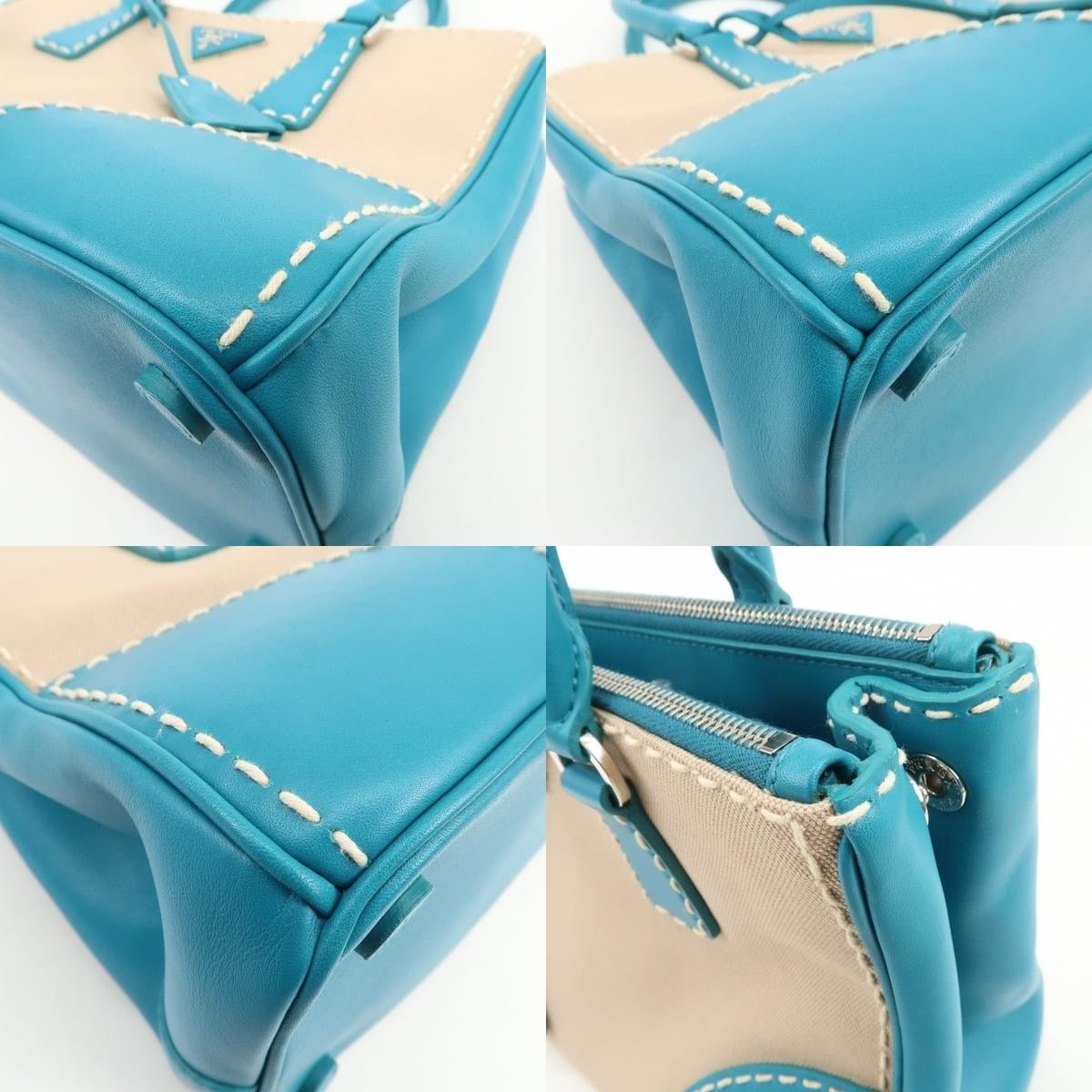 Prada Prada Triangle Logo Canvas Tote Blue Size ONE SIZE - 5 Thumbnail