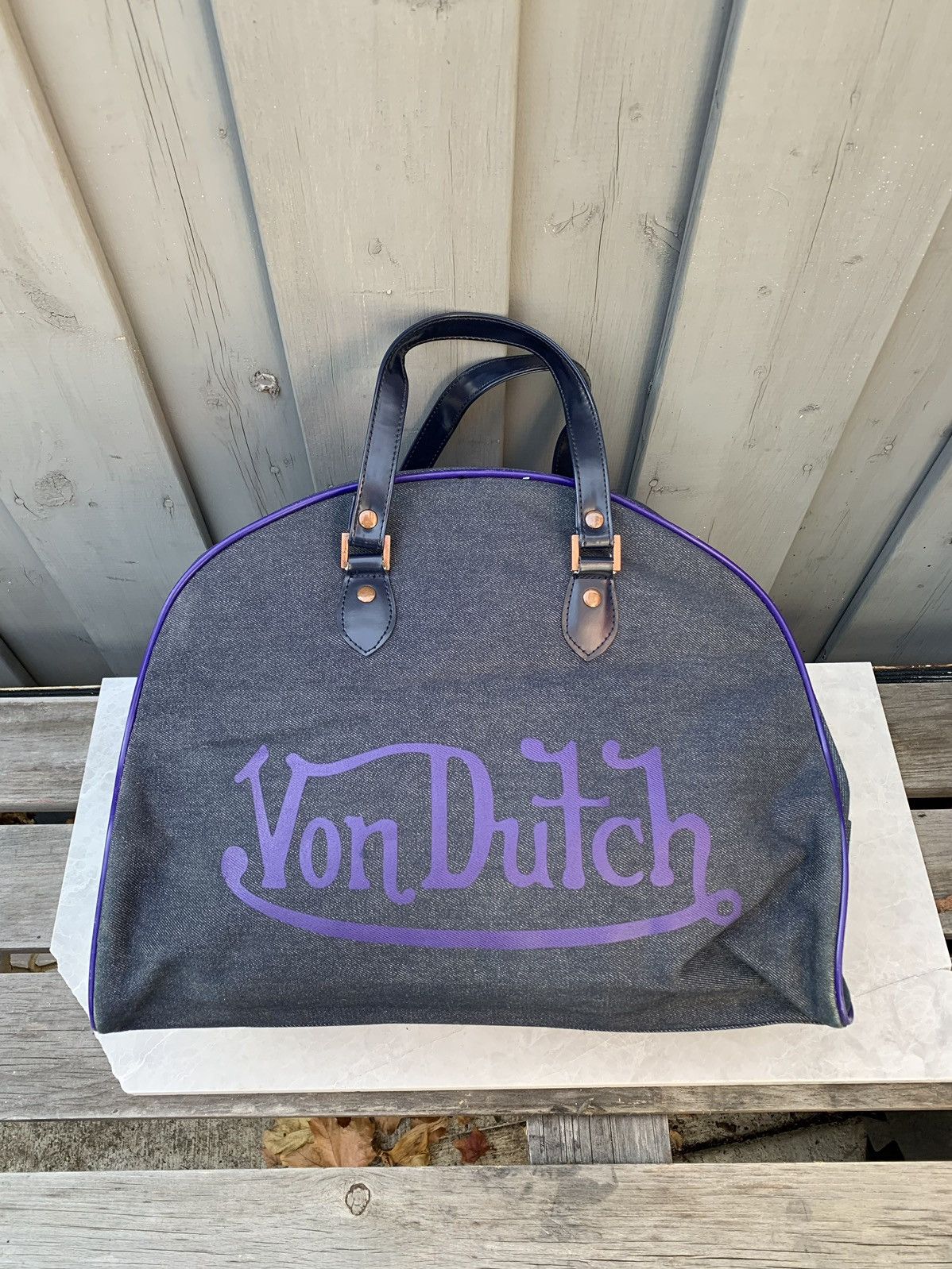 Vintage × Von Dutch Vintage Von Dutch Kustom Denim Bag Bowling Duffle Purse Tote Size ONE SIZE - 2 Thumbnail