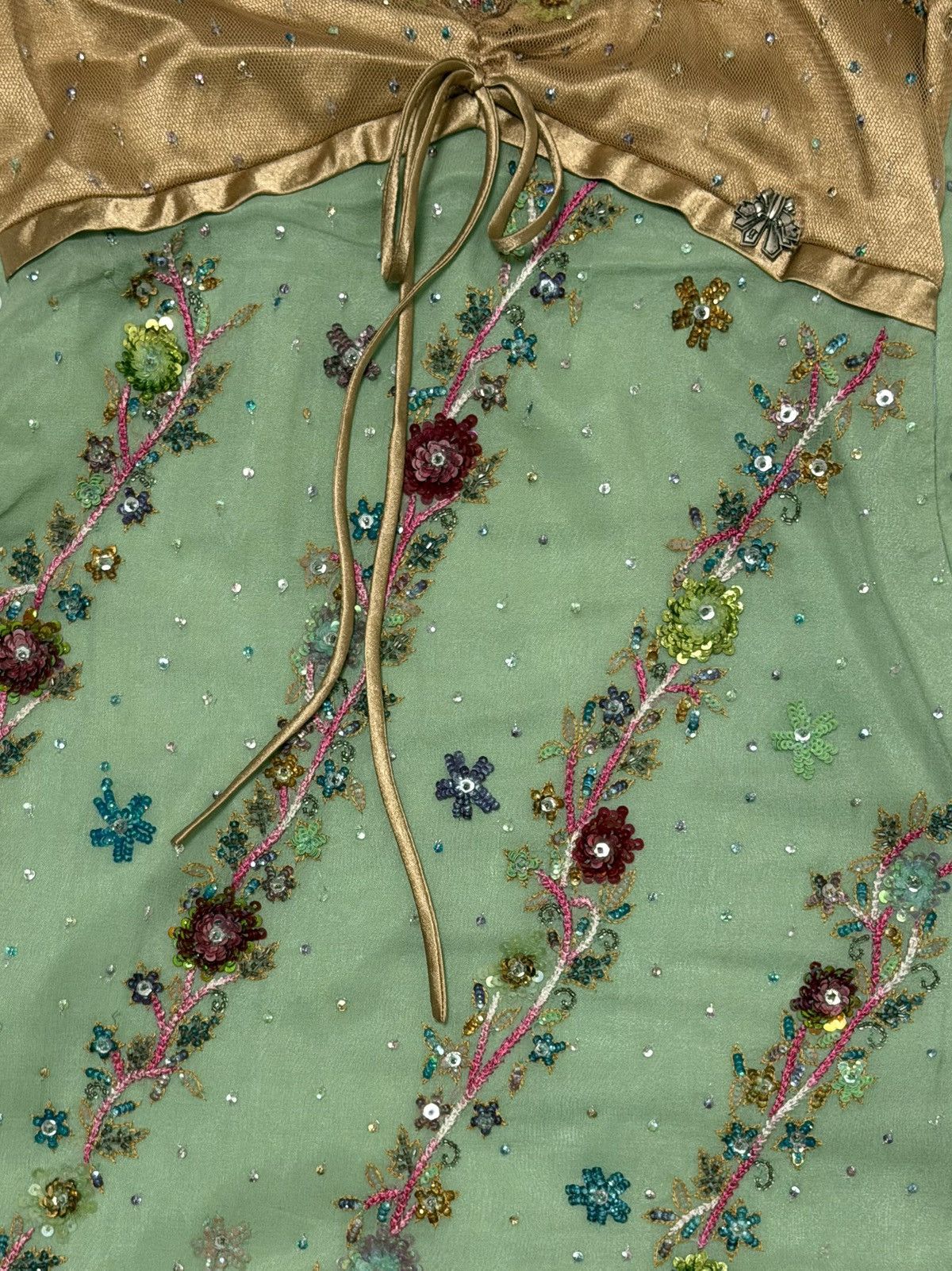John Galliano JOHN GALLIANO Spring Summer 2005 Embroidered Silk Midi Dress Size XS / US 0-2 / IT 36-38 - 3 Thumbnail