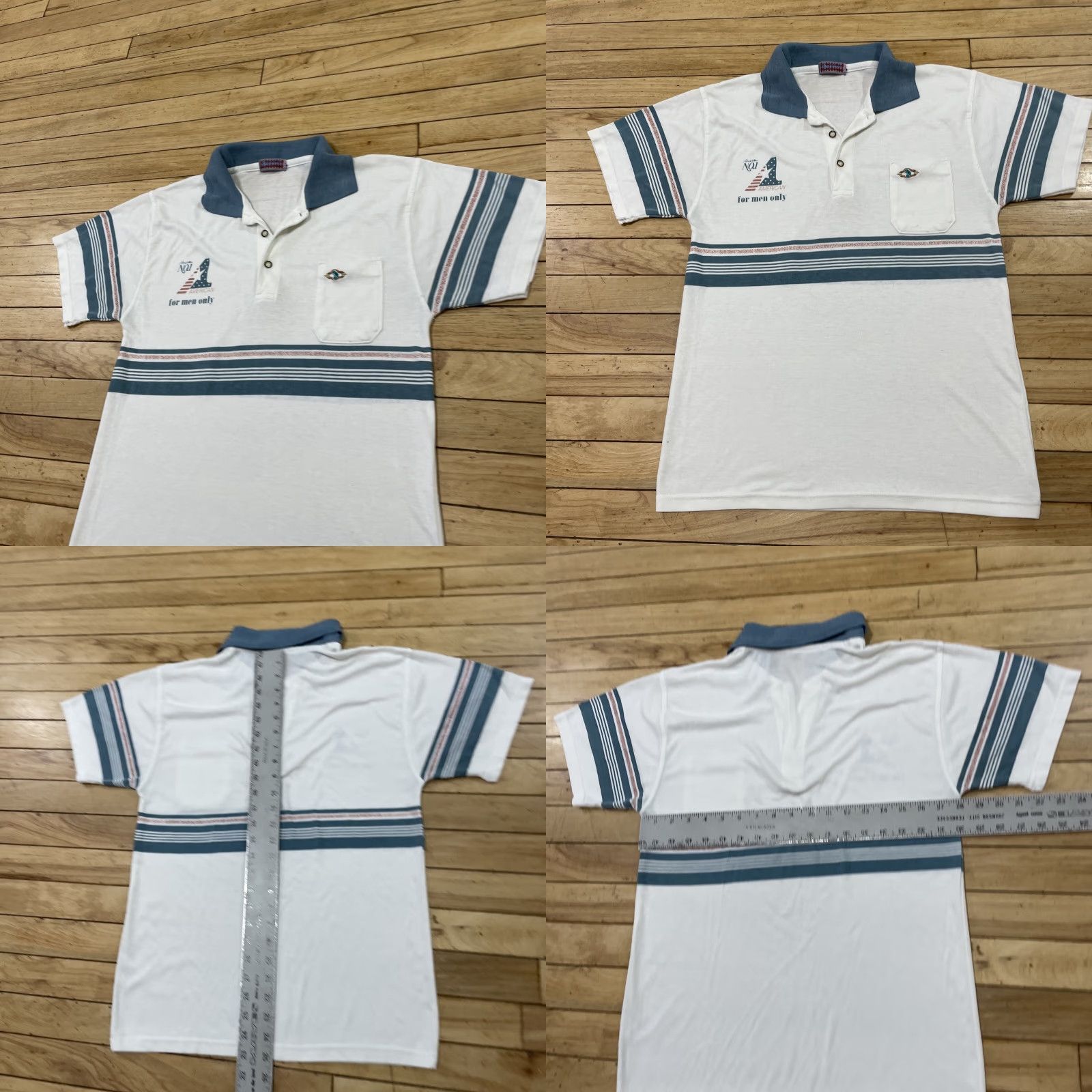 Vintage VINTAGE Polo Shirt Men M American Blue Cotton Blend Knit Button Short Sleeve Collared Geometric Graphic Spellout Classic Stretch Famous 90s? Size US M / EU 48-50 / 2 - 10 Thumbnail