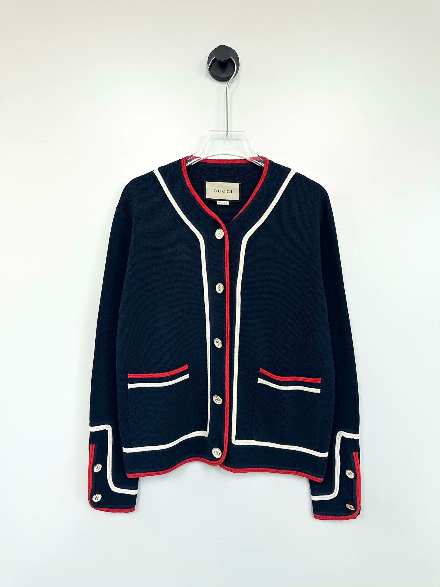 Gucci Gucci Navy Cardigan White Red Trim Size XS / US 0-2 / IT 36-38 - 1 Thumbnail
