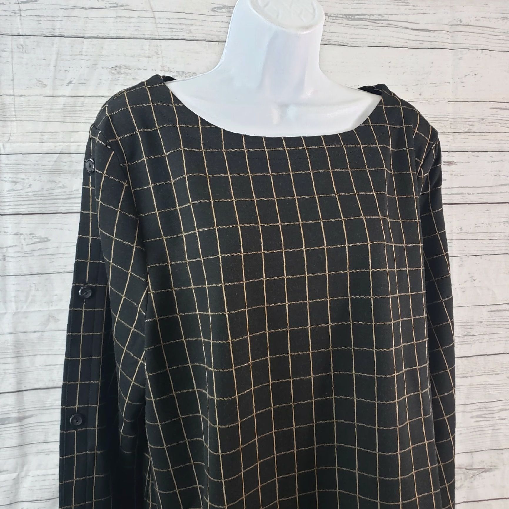 J. Jill J. Jill Blouse Shirt Womens Ponte Knit Top XL Black Windowpane Long Sleeve Size XL / US 12-14 / IT 48-50 - 2 Thumbnail